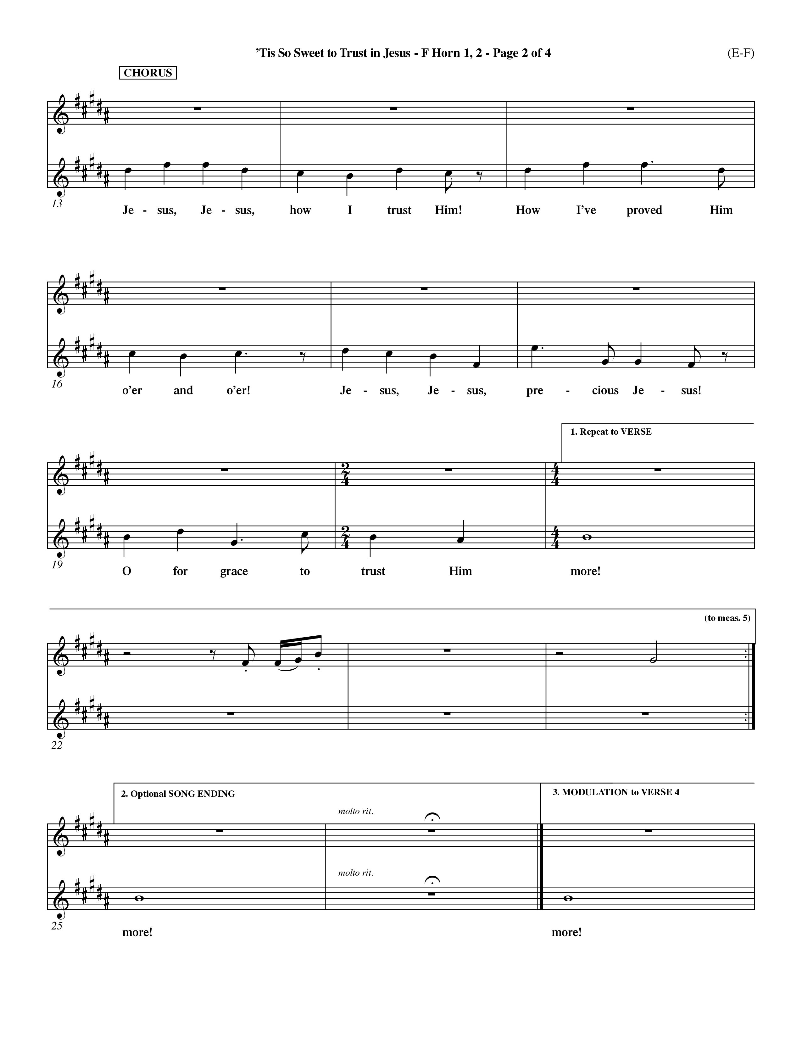 Tis So Sweet To Trust In Jesus (Choral Anthem SATB) French Horn (Word Music Choral / Arr. Travis Cottrell / Orch. Dave Williamson / Orch. Keith Christopher)