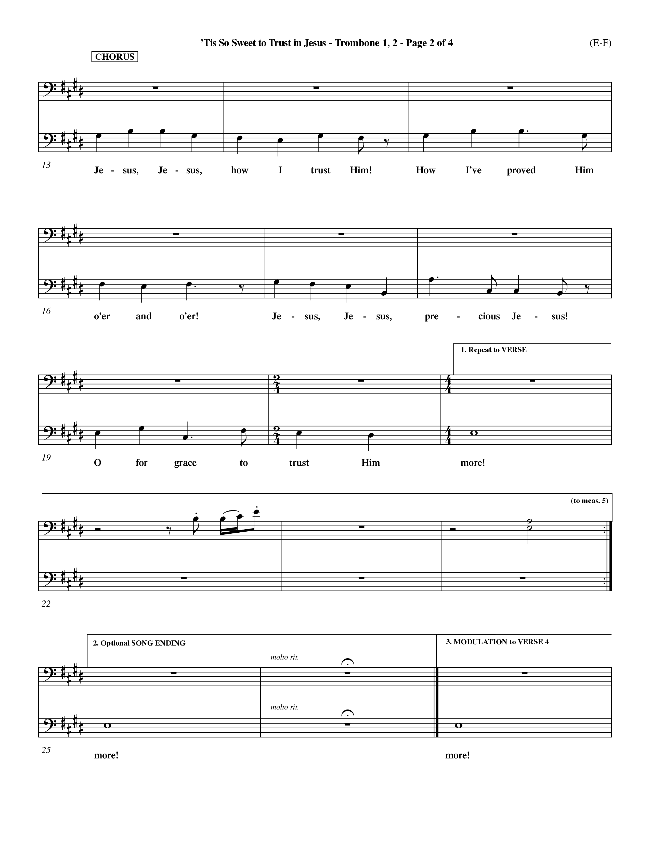 Tis So Sweet To Trust In Jesus (Choral Anthem SATB) Trombone 1/2 (Word Music Choral / Arr. Travis Cottrell / Orch. Dave Williamson / Orch. Keith Christopher)