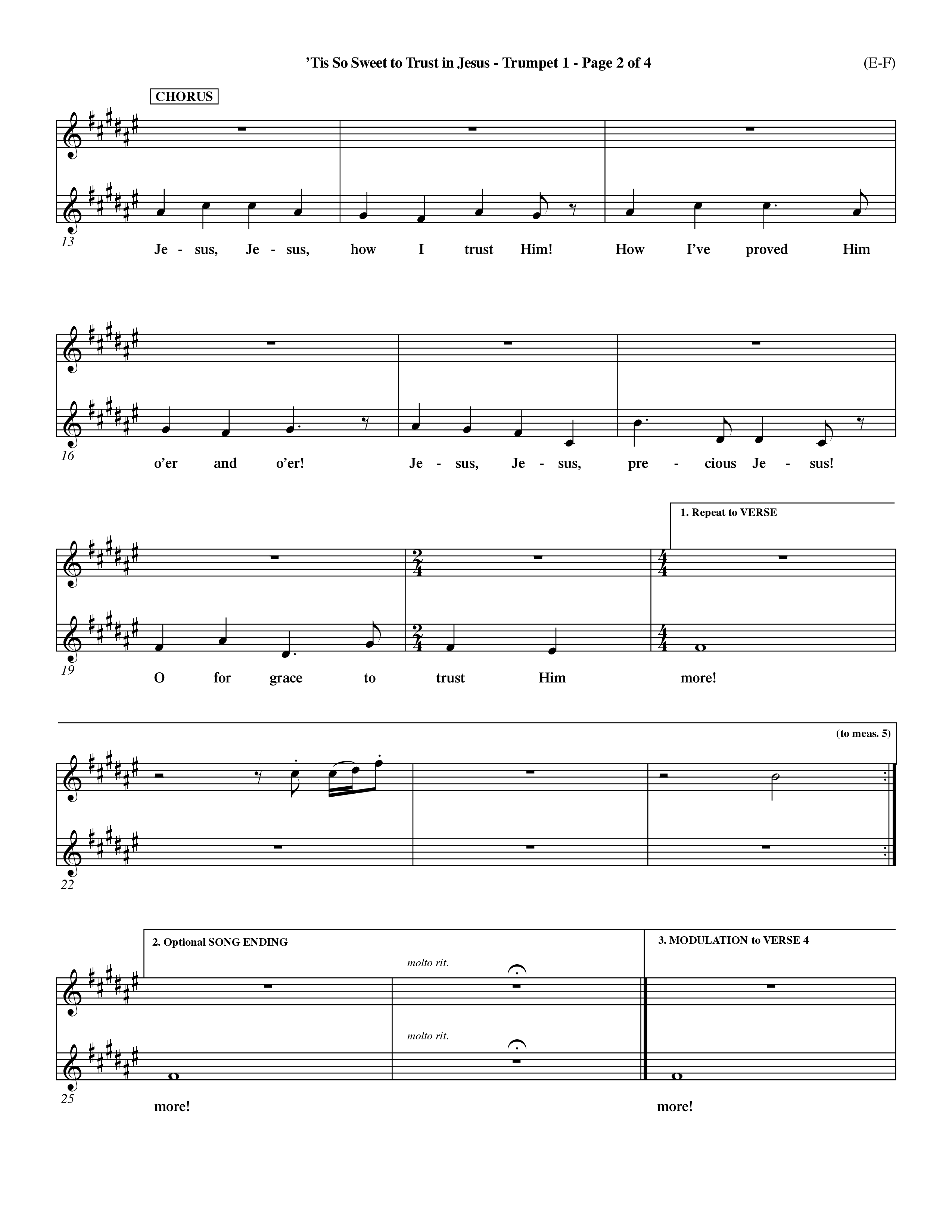 Tis So Sweet To Trust In Jesus (Choral Anthem SATB) Trumpet 1 (Word Music Choral / Arr. Travis Cottrell / Orch. Dave Williamson / Orch. Keith Christopher)