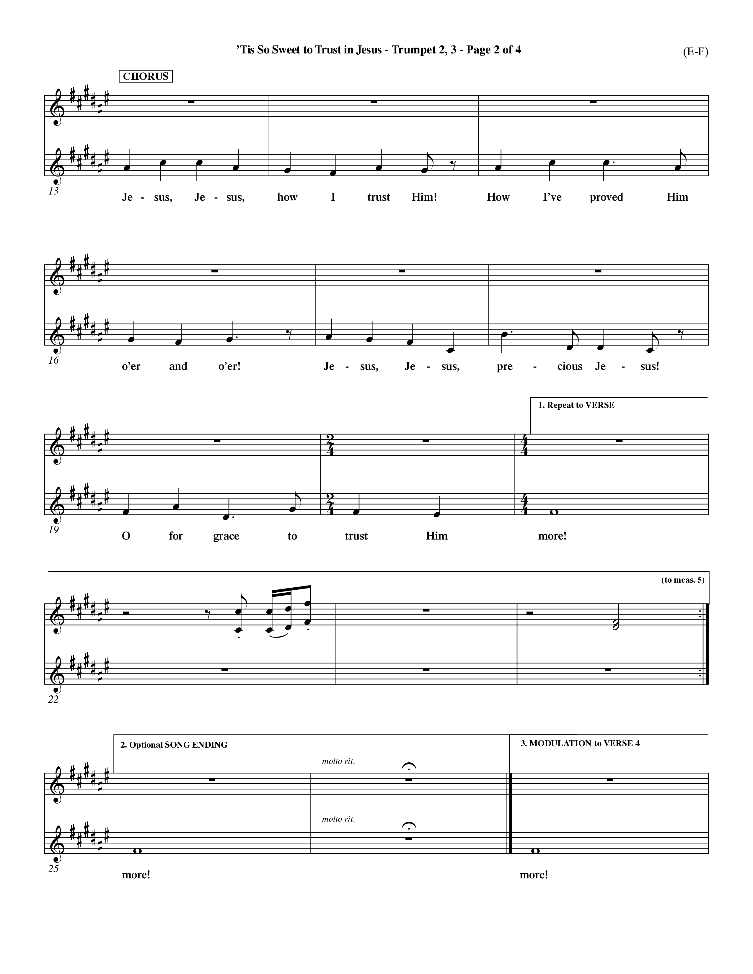 Tis So Sweet To Trust In Jesus (Choral Anthem SATB) Trumpet 2/3 (Word Music Choral / Arr. Travis Cottrell / Orch. Dave Williamson / Orch. Keith Christopher)
