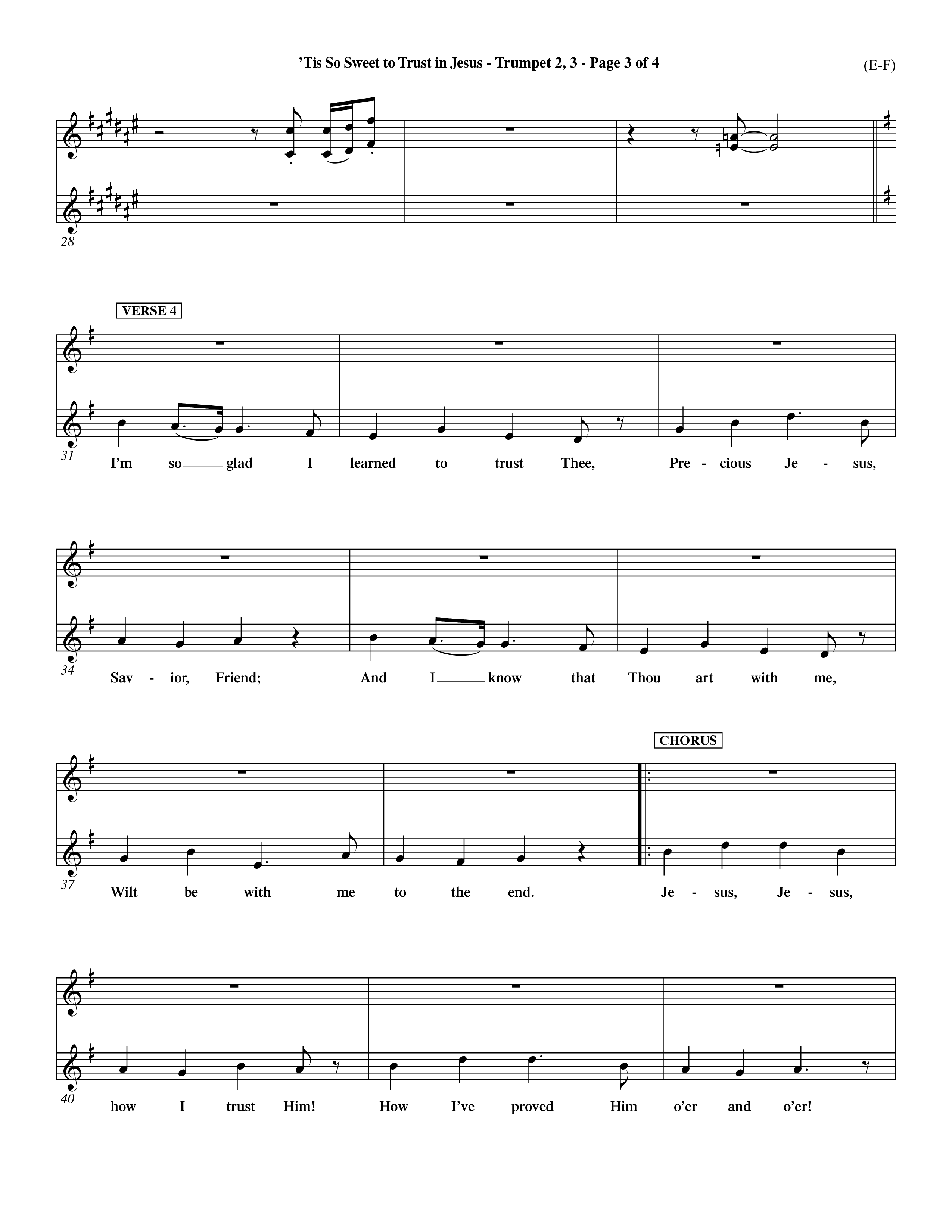 Tis So Sweet To Trust In Jesus (Choral Anthem SATB) Trumpet 2/3 (Word Music Choral / Arr. Travis Cottrell / Orch. Dave Williamson / Orch. Keith Christopher)