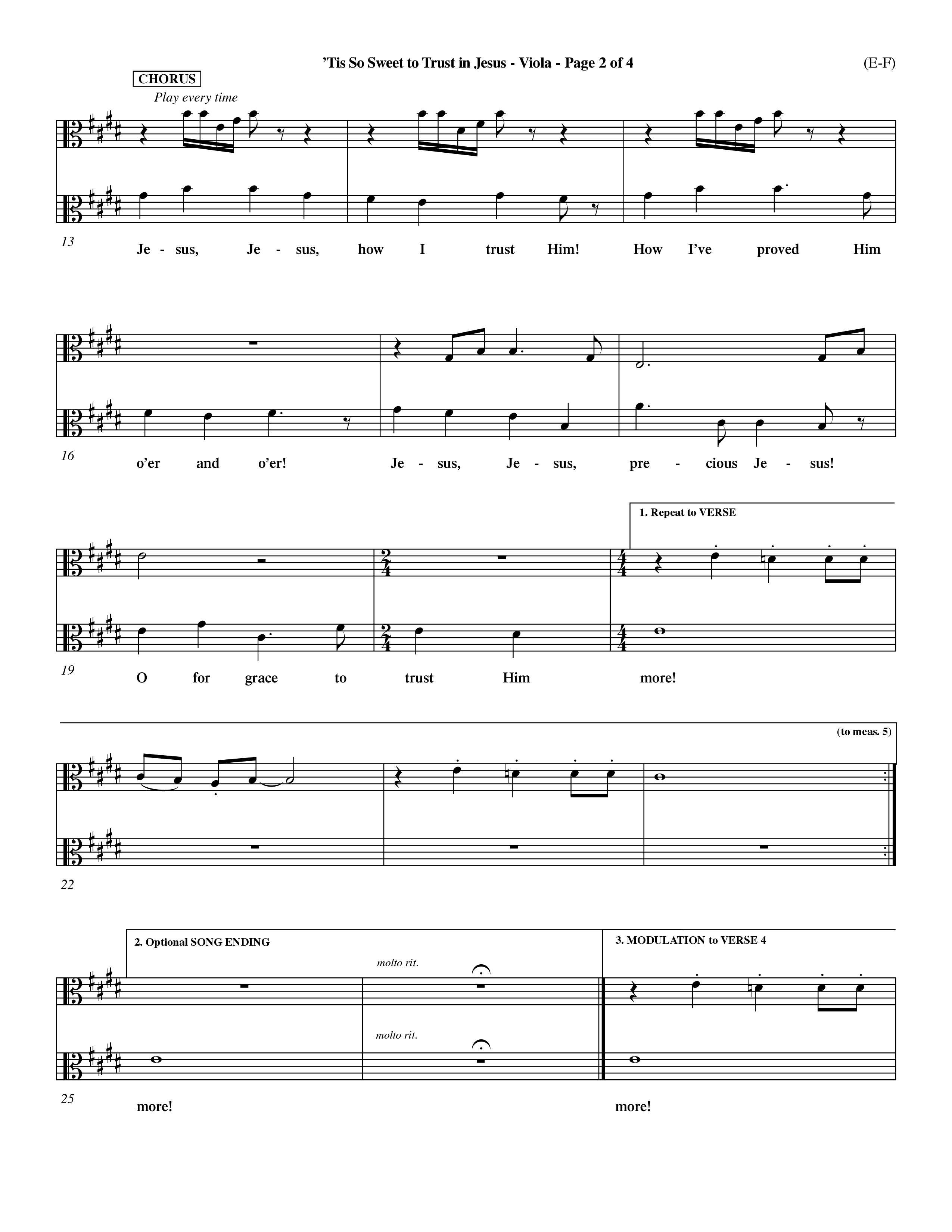 Tis So Sweet To Trust In Jesus (Choral Anthem SATB) Viola (Word Music Choral / Arr. Travis Cottrell / Orch. Dave Williamson / Orch. Keith Christopher)