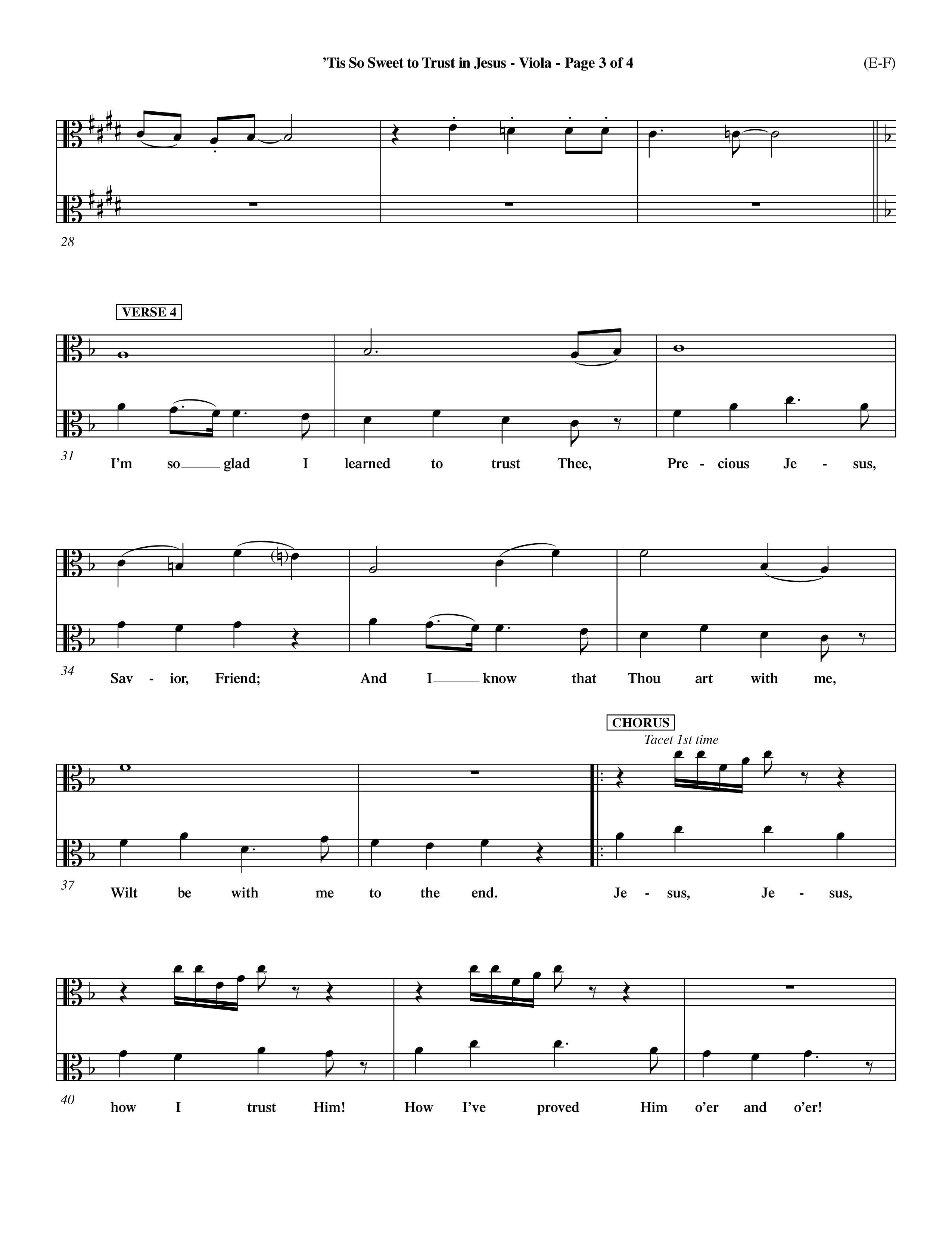 Tis So Sweet To Trust In Jesus (Choral Anthem SATB) Viola (Word Music Choral / Arr. Travis Cottrell / Orch. Dave Williamson / Orch. Keith Christopher)