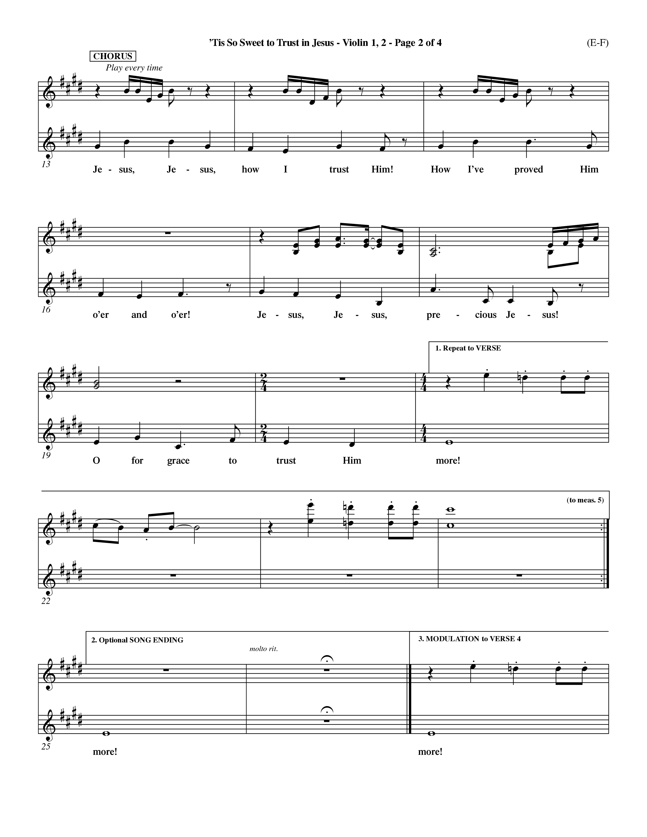 Tis So Sweet To Trust In Jesus (Choral Anthem SATB) Violin 1/2 (Word Music Choral / Arr. Travis Cottrell / Orch. Dave Williamson / Orch. Keith Christopher)