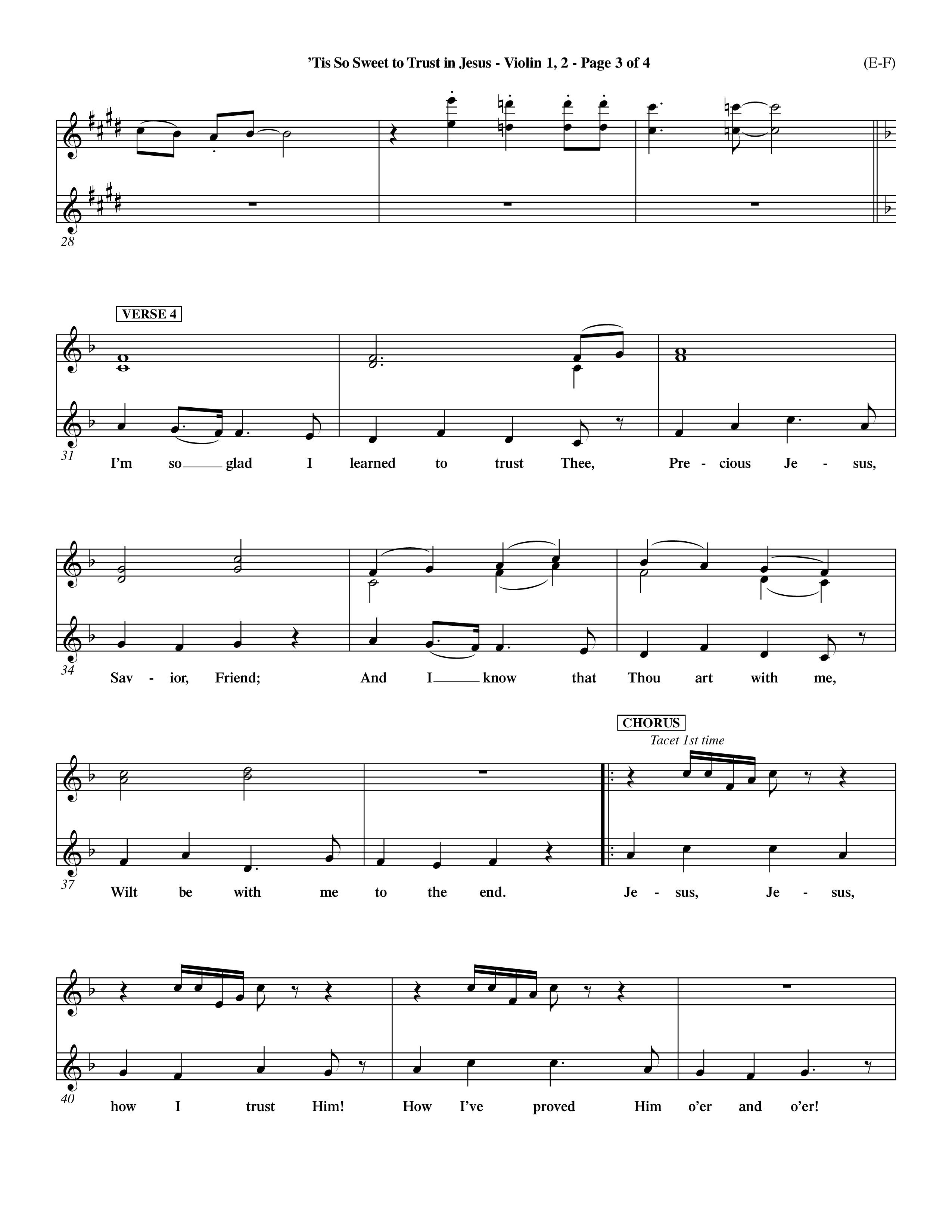 Tis So Sweet To Trust In Jesus (Choral Anthem SATB) Violin 1/2 (Word Music Choral / Arr. Travis Cottrell / Orch. Dave Williamson / Orch. Keith Christopher)
