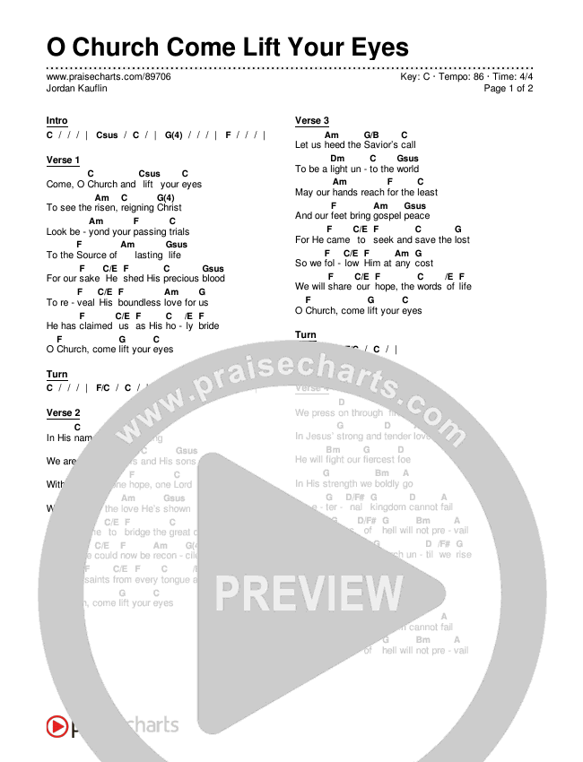 O Church Come Lift Your Eyes Chords & Lyrics (Jordan Kauflin)