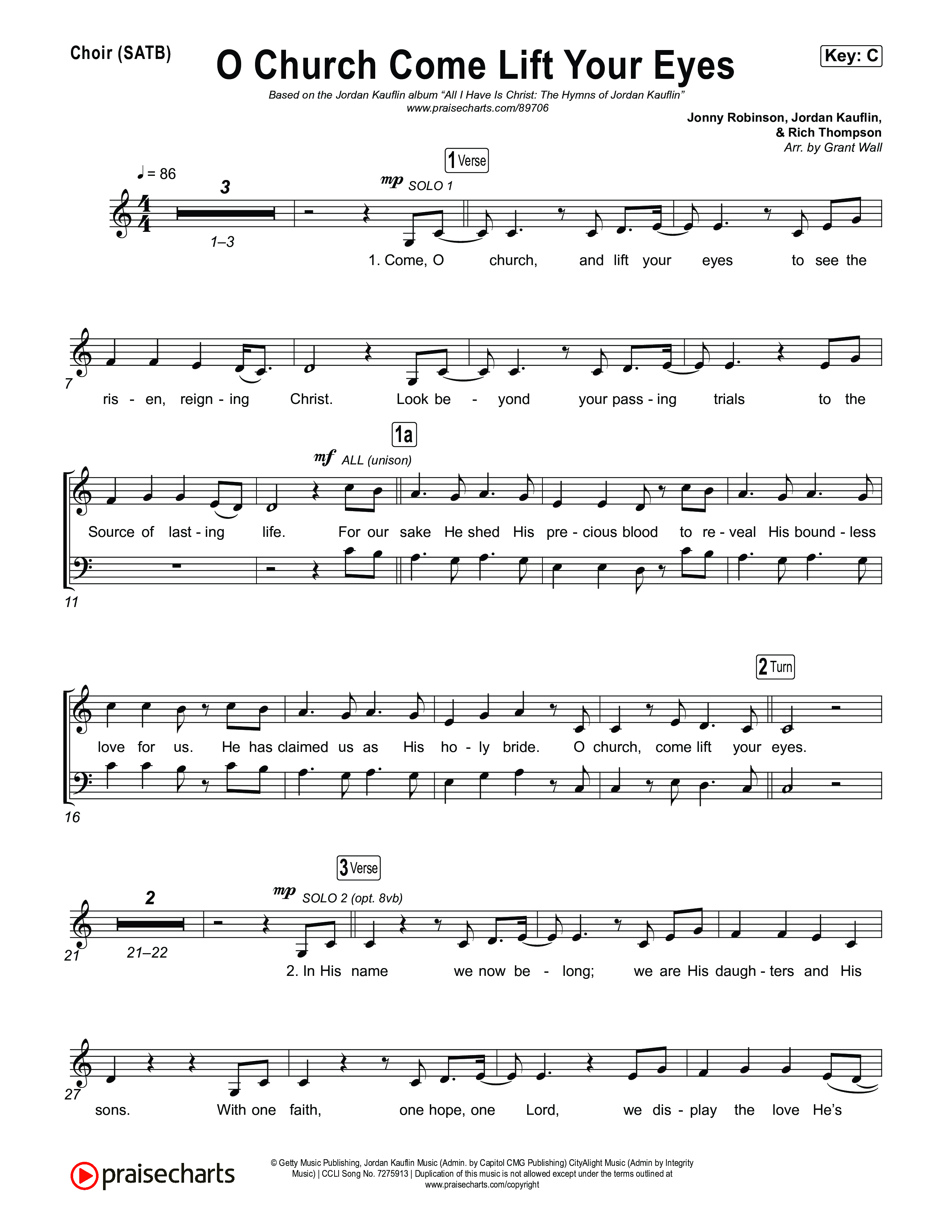 O Church Come Lift Your Eyes Choir Sheet (SATB) (Jordan Kauflin)