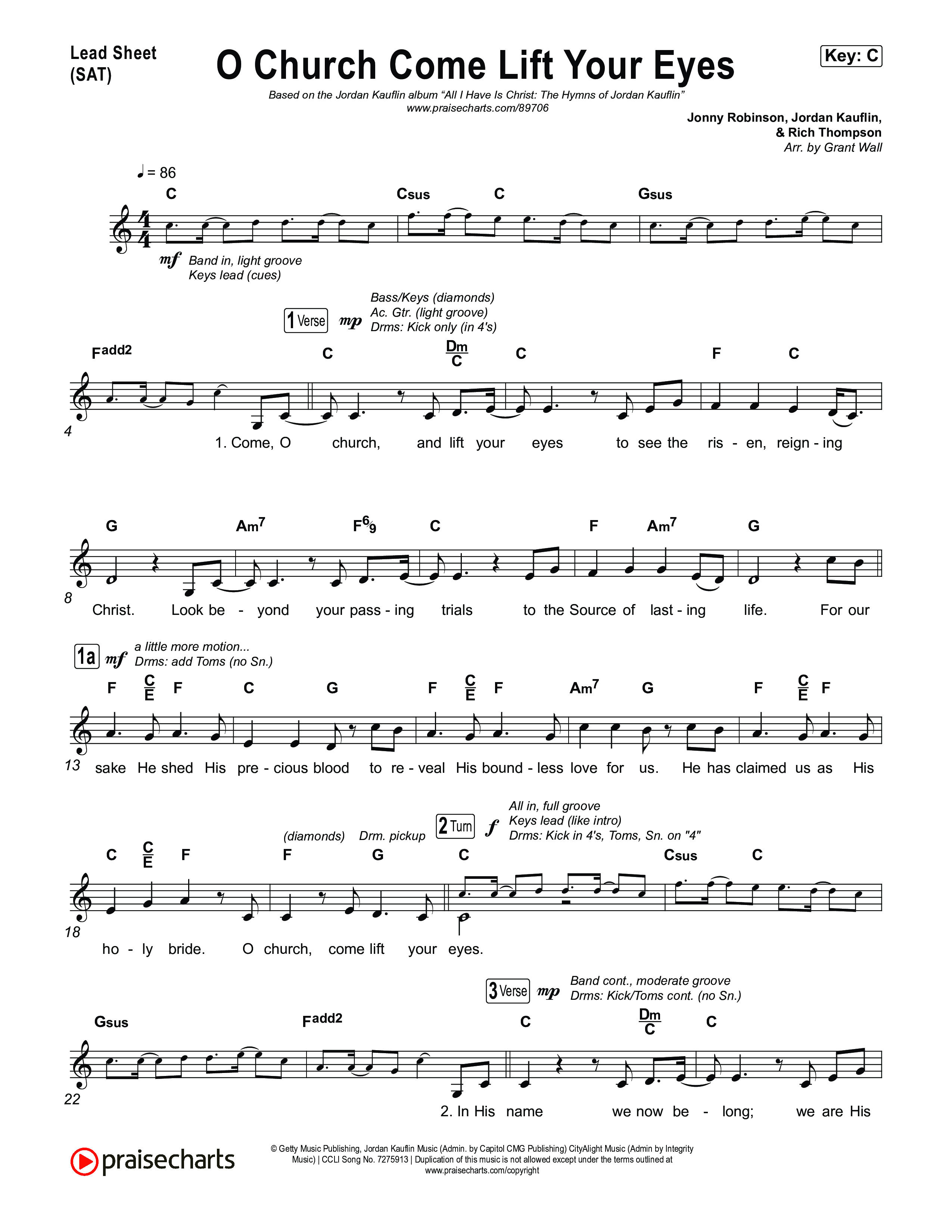 O Church Come Lift Your Eyes Lead Sheet (SAT) (Jordan Kauflin)