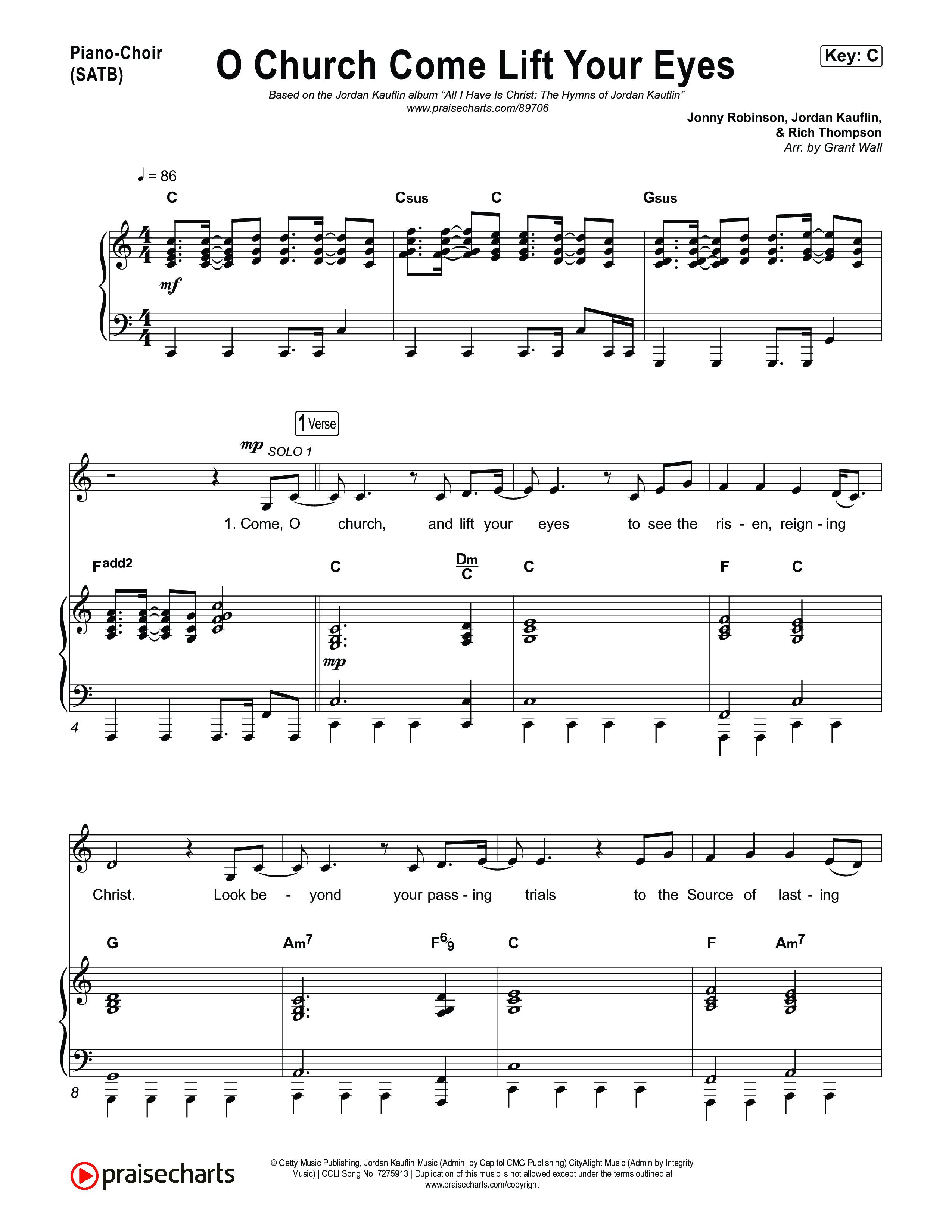 O Church Come Lift Your Eyes Piano/Vocal Pack (Jordan Kauflin)