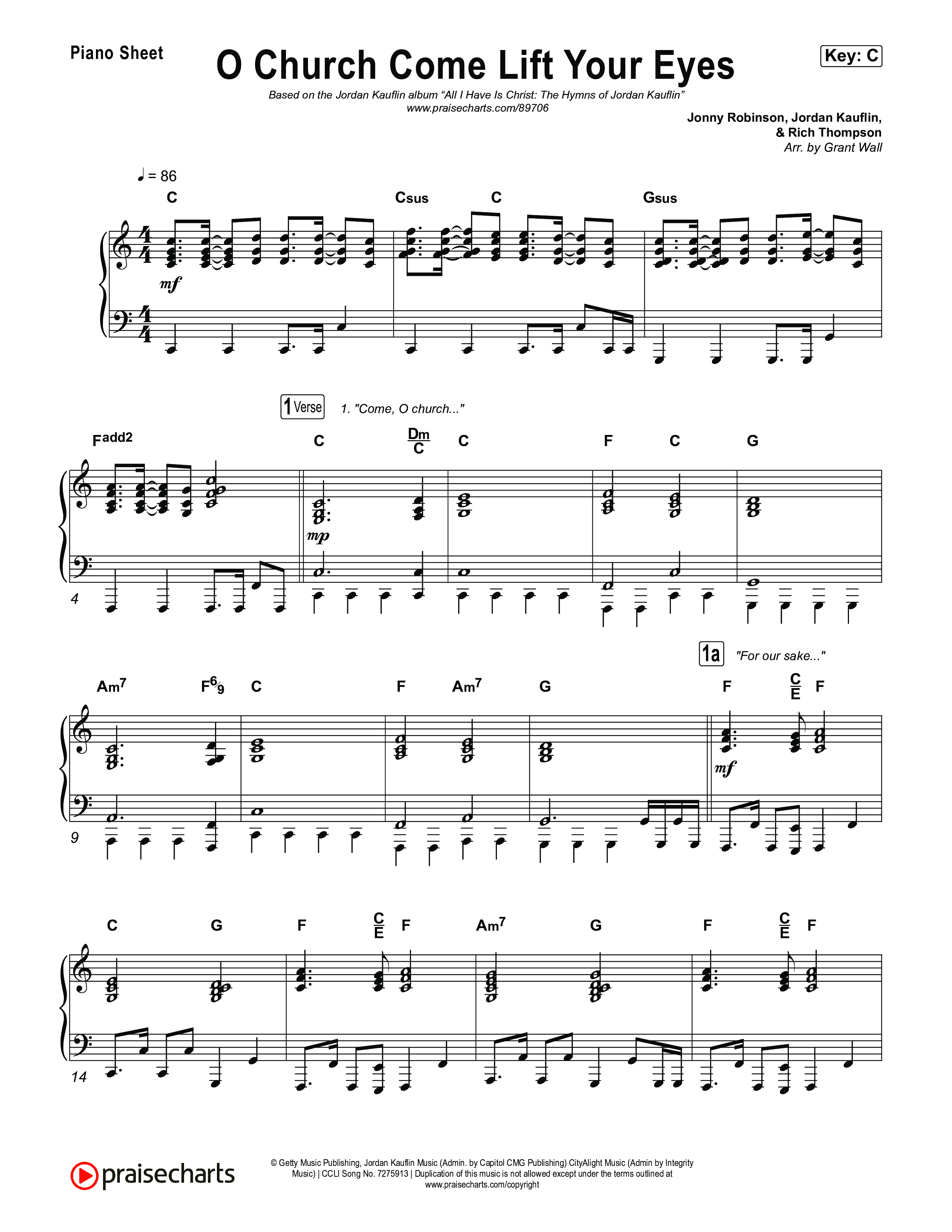 O Church Come Lift Your Eyes Piano Sheet (Jordan Kauflin)