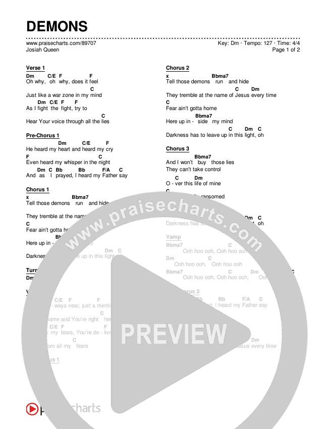 DEMONS Chords & Lyrics (Josiah Queen)
