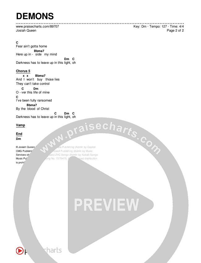 DEMONS Chords & Lyrics (Josiah Queen)