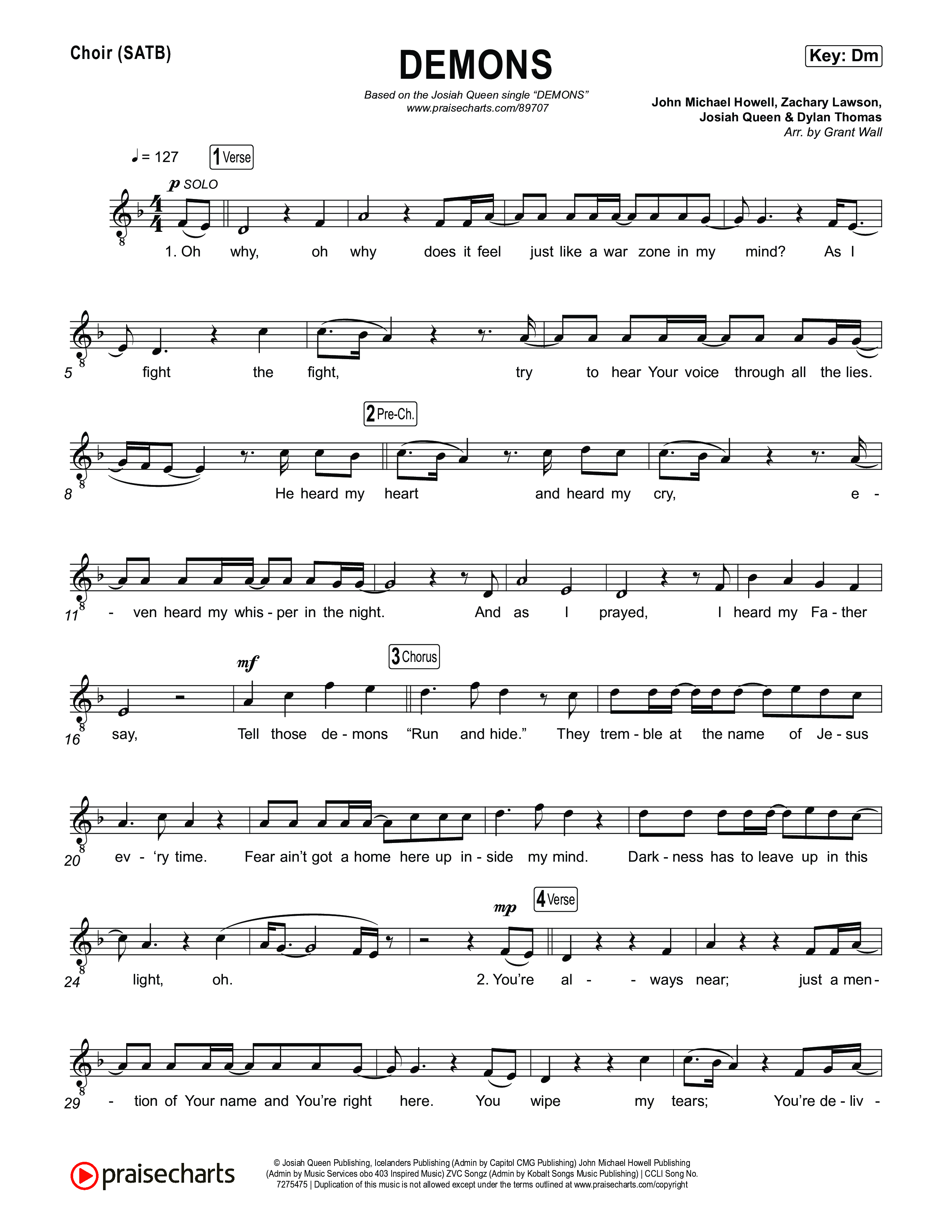 DEMONS Choir Sheet (SATB) (Josiah Queen)