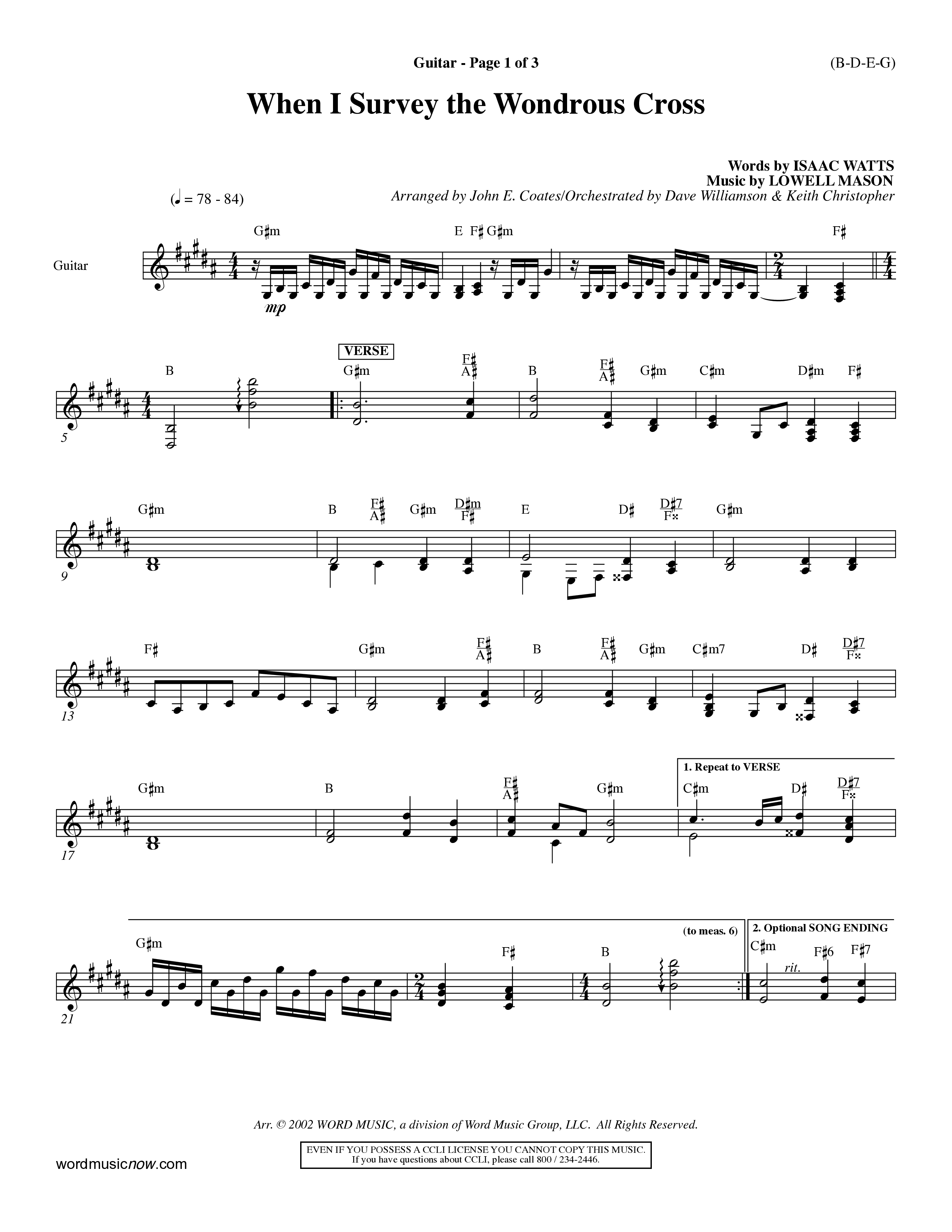 When I Survey The Wondrous Cross (Choral Anthem SATB) Acoustic Guitar (Word Music Choral / Arr. John Coates / Orch. Dave Williamson / Orch. Keith Christopher)