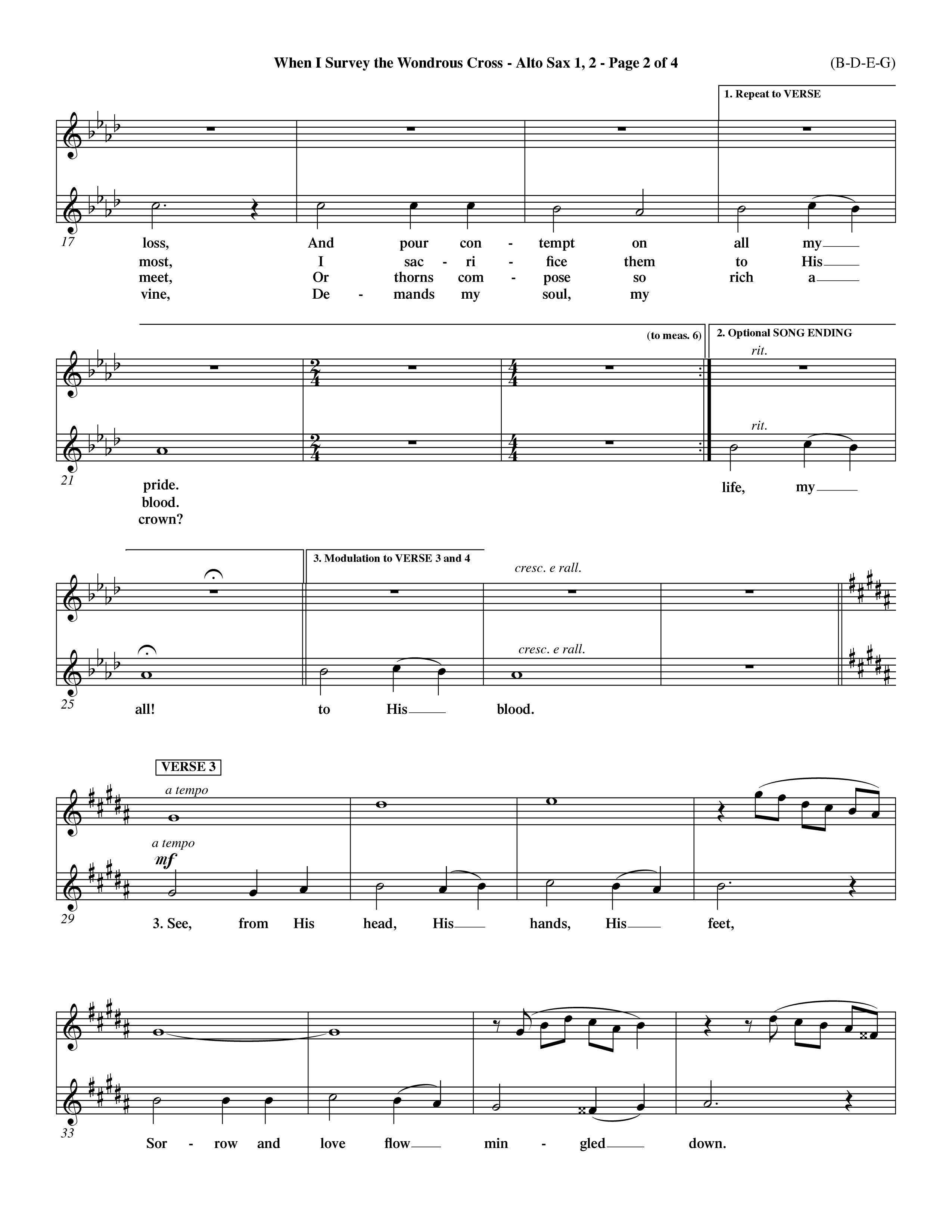 When I Survey The Wondrous Cross (Choral Anthem SATB) Alto Sax 1/2 (Word Music Choral / Arr. John Coates / Orch. Dave Williamson / Orch. Keith Christopher)
