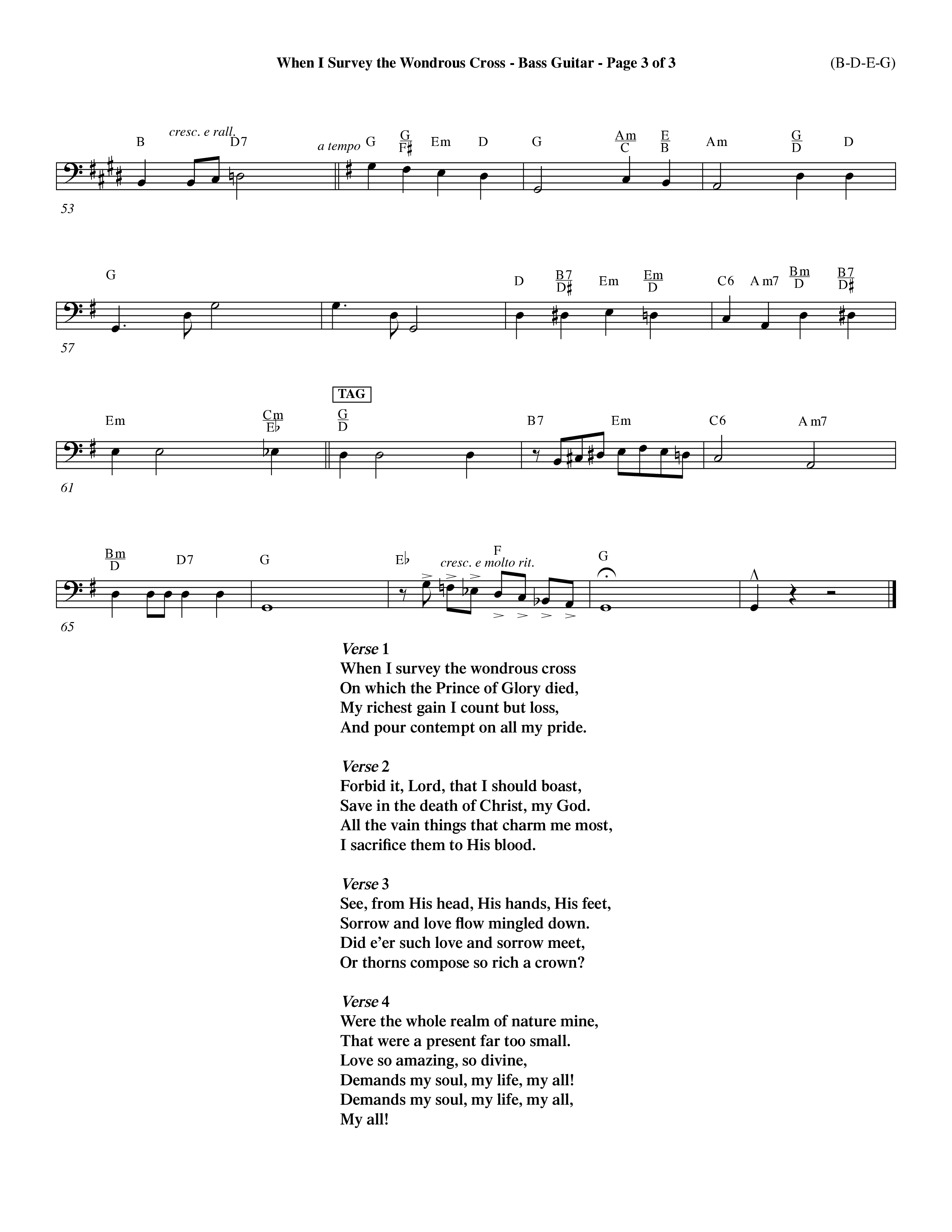 When I Survey The Wondrous Cross (Choral Anthem SATB) Bass Guitar (Word Music Choral / Arr. John Coates / Orch. Dave Williamson / Orch. Keith Christopher)