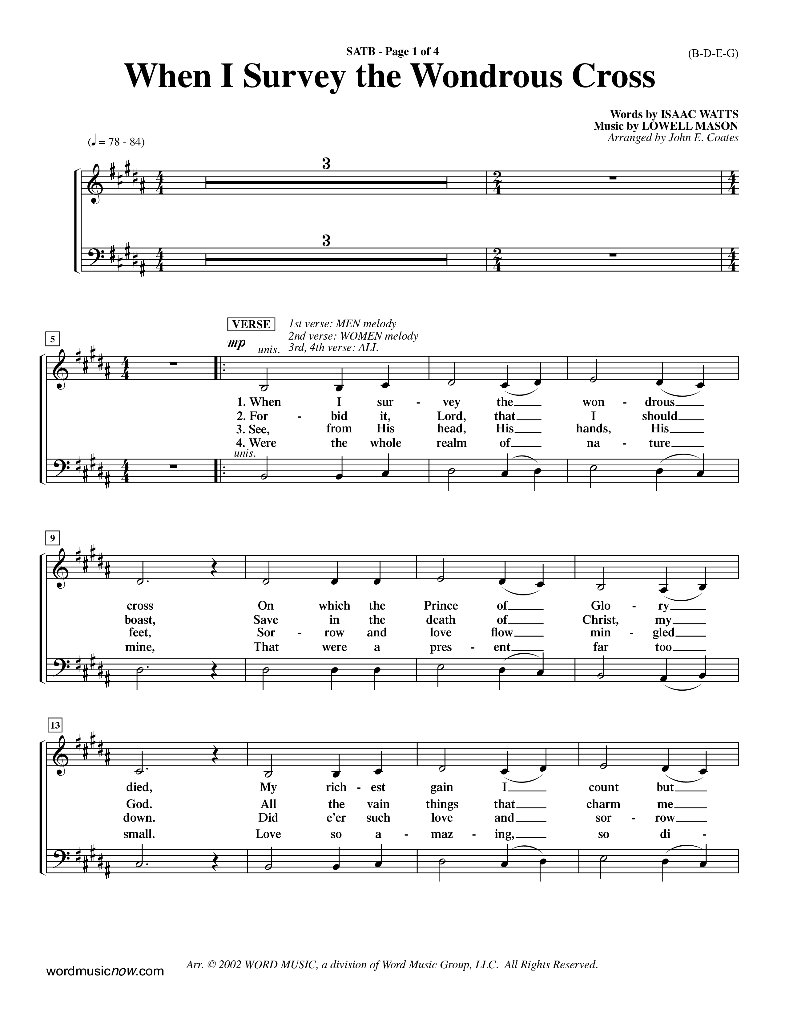 When I Survey The Wondrous Cross (Choral Anthem SATB) Choir Sheet (SATB) (Word Music Choral / Arr. John Coates / Orch. Dave Williamson / Orch. Keith Christopher)