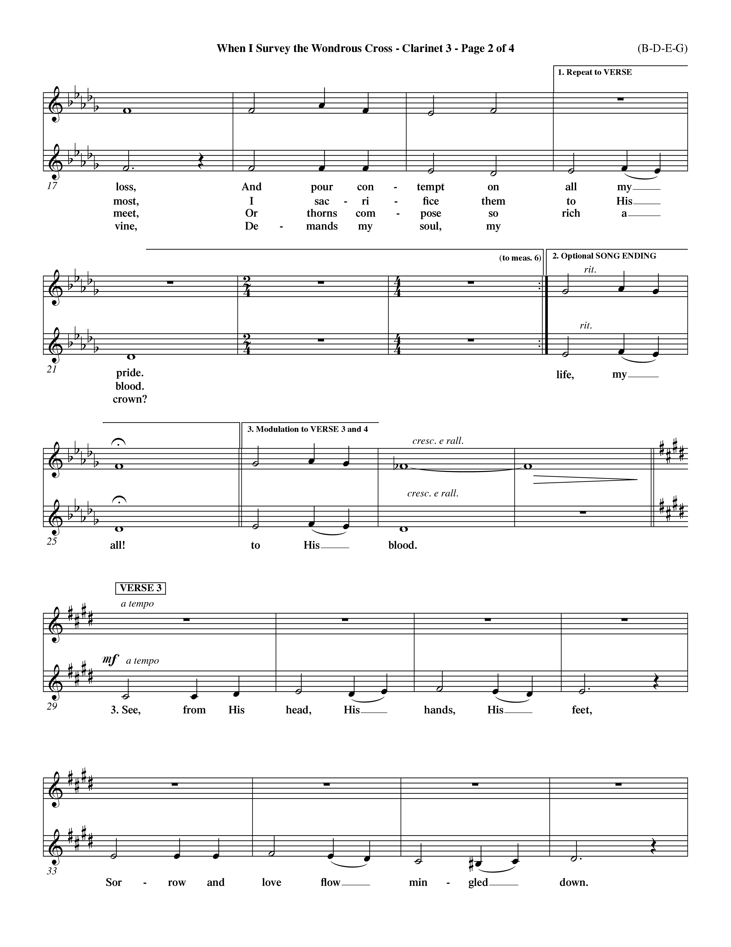When I Survey The Wondrous Cross (Choral Anthem SATB) Clarinet 3 (Word Music Choral / Arr. John Coates / Orch. Dave Williamson / Orch. Keith Christopher)