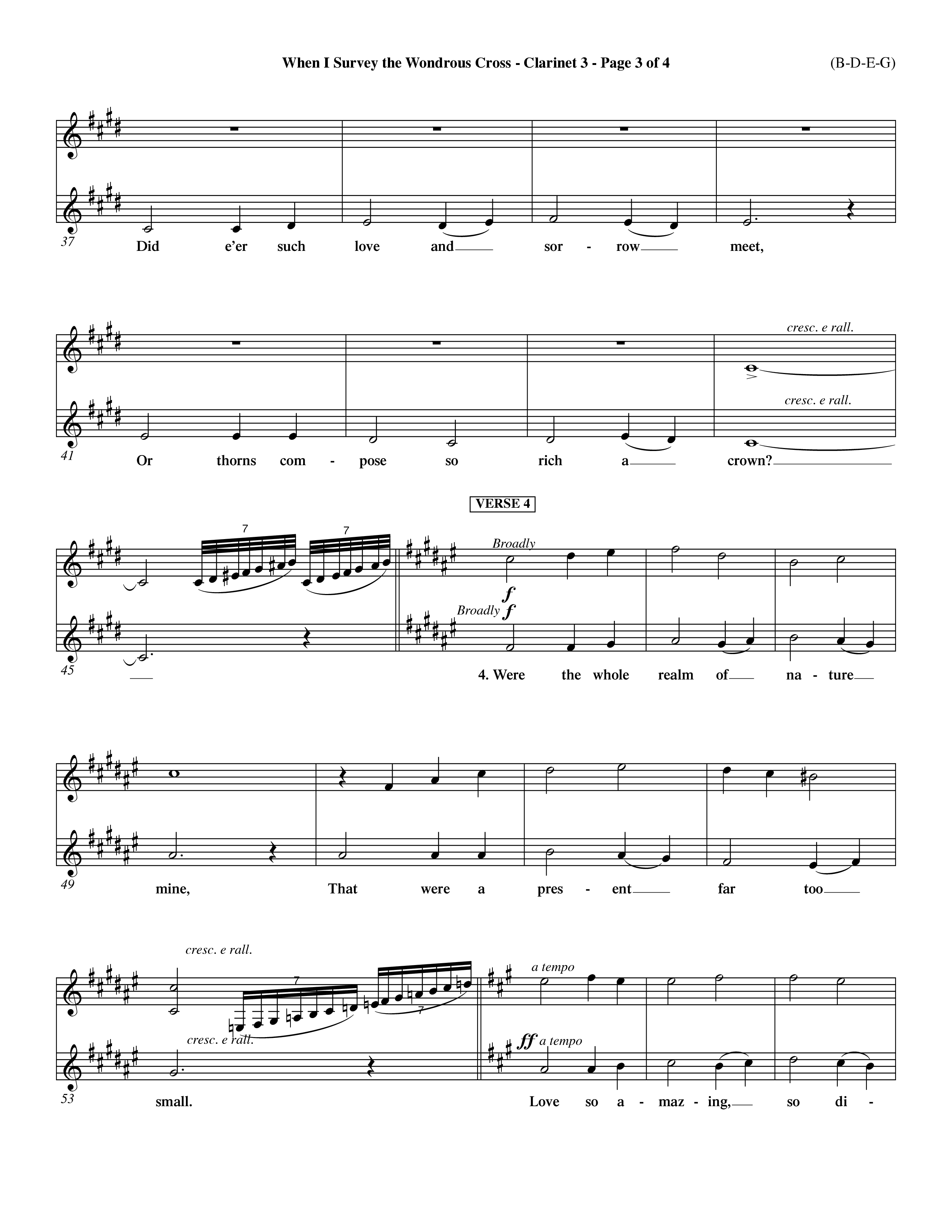 When I Survey The Wondrous Cross (Choral Anthem SATB) Clarinet 3 (Word Music Choral / Arr. John Coates / Orch. Dave Williamson / Orch. Keith Christopher)