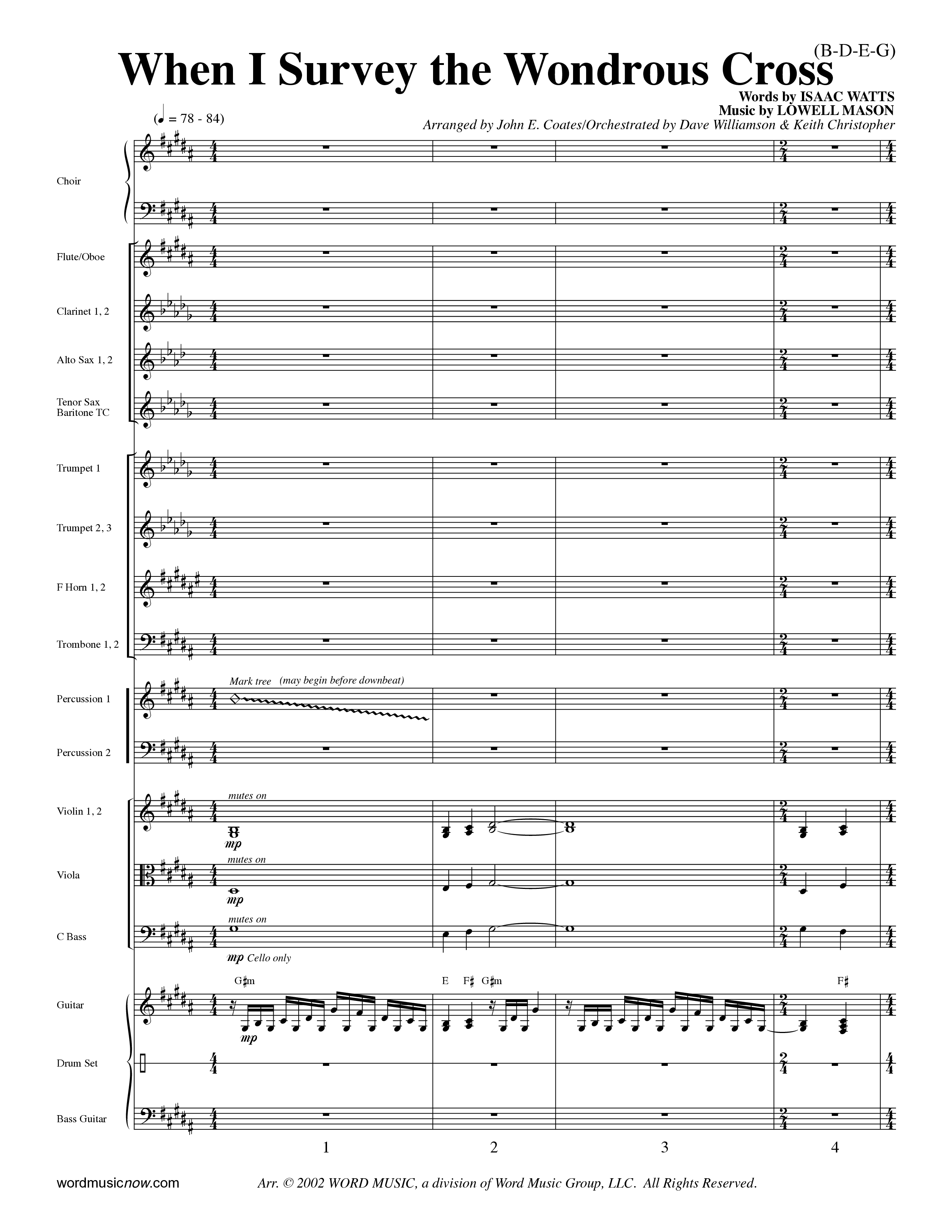When I Survey The Wondrous Cross (Choral Anthem SATB) Orchestration (Word Music Choral / Arr. John Coates / Orch. Dave Williamson / Orch. Keith Christopher)