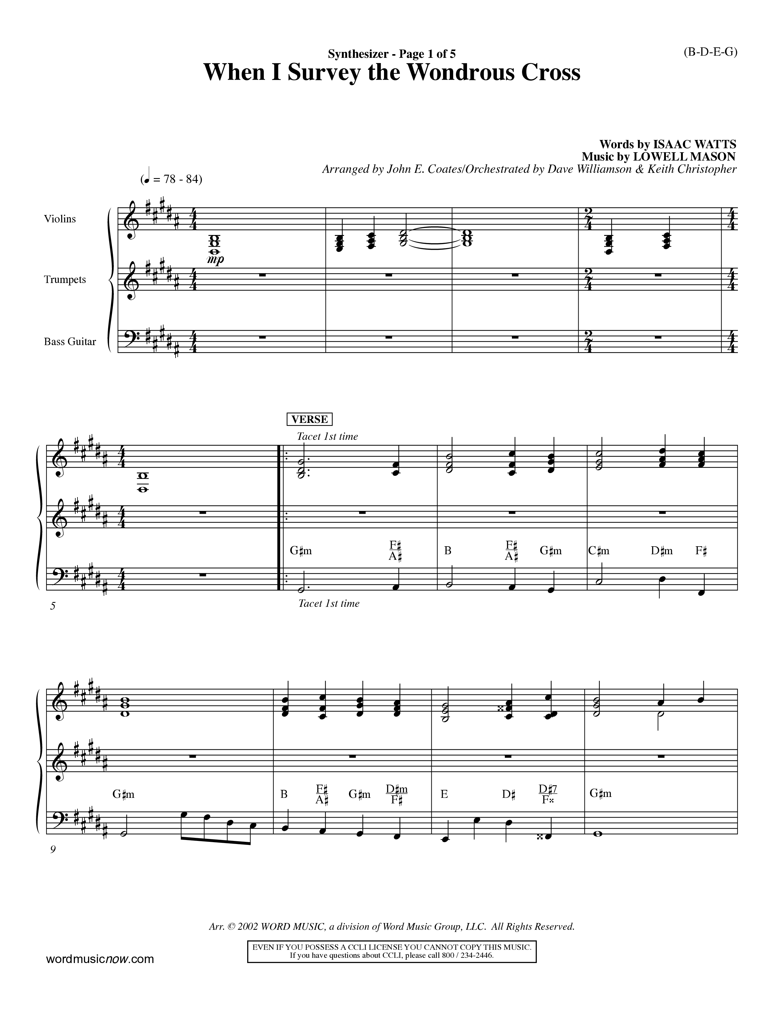 When I Survey The Wondrous Cross (Choral Anthem SATB) Synth (Word Music Choral / Arr. John Coates / Orch. Dave Williamson / Orch. Keith Christopher)