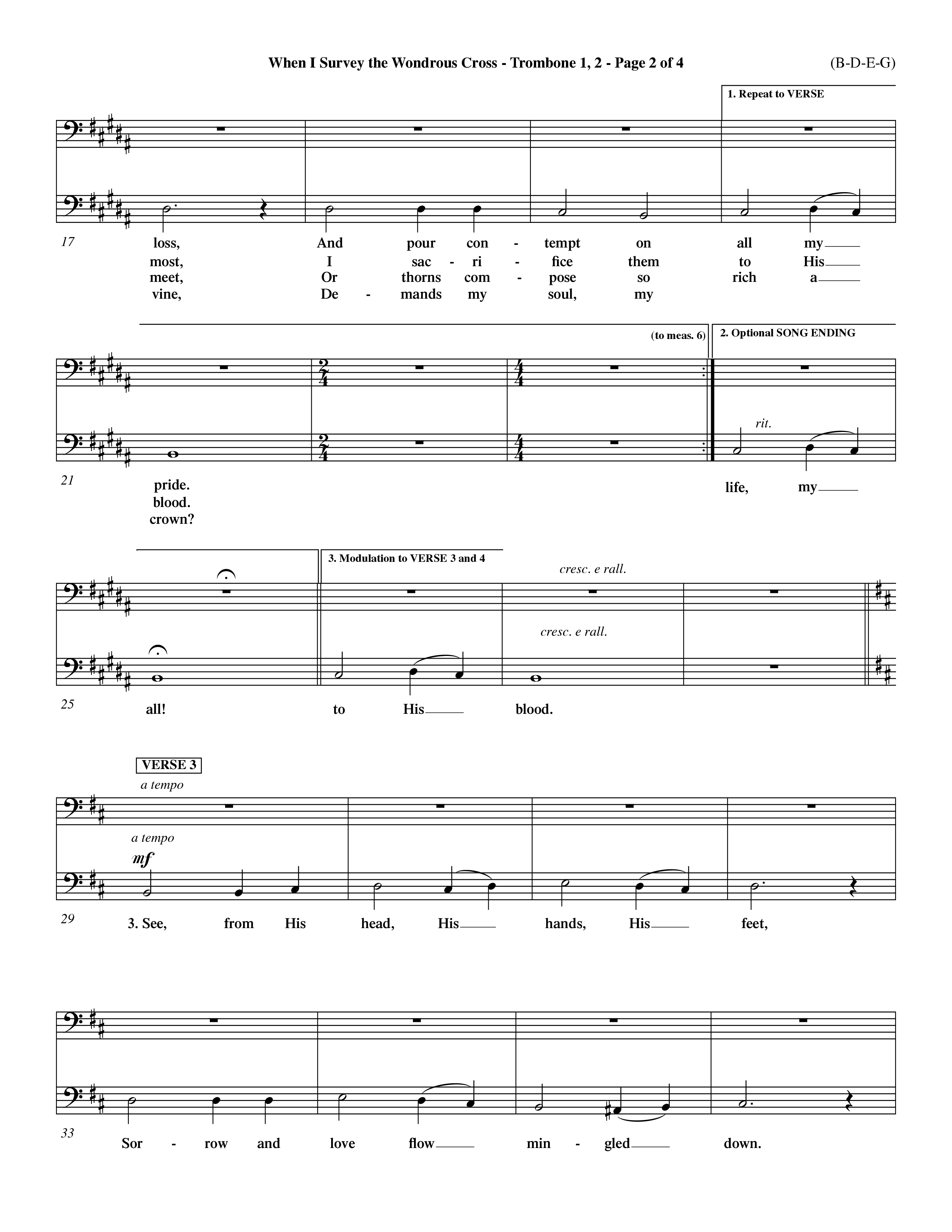 When I Survey The Wondrous Cross (Choral Anthem SATB) Trombone 1/2 (Word Music Choral / Arr. John Coates / Orch. Dave Williamson / Orch. Keith Christopher)