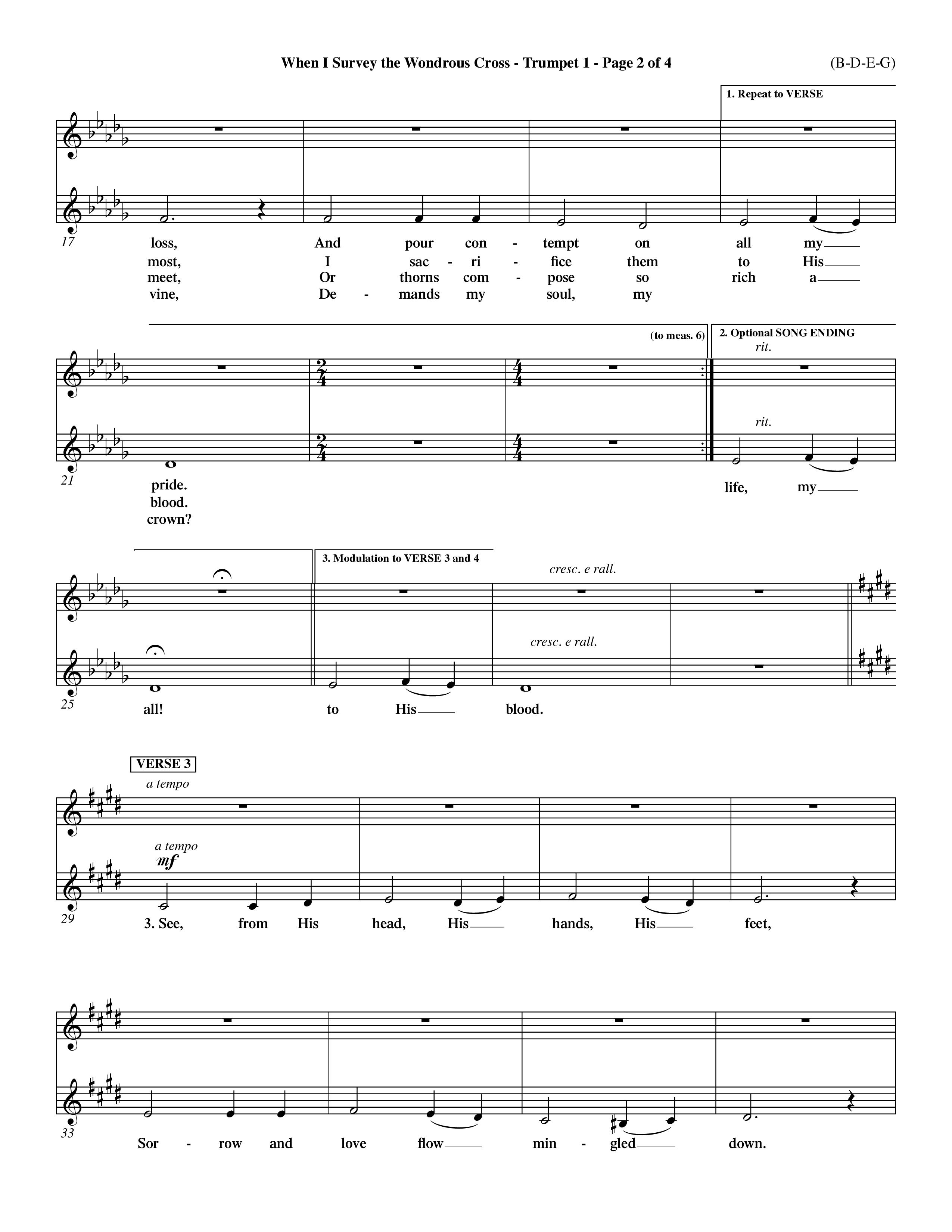 When I Survey The Wondrous Cross (Choral Anthem SATB) Trumpet 1 (Word Music Choral / Arr. John Coates / Orch. Dave Williamson / Orch. Keith Christopher)