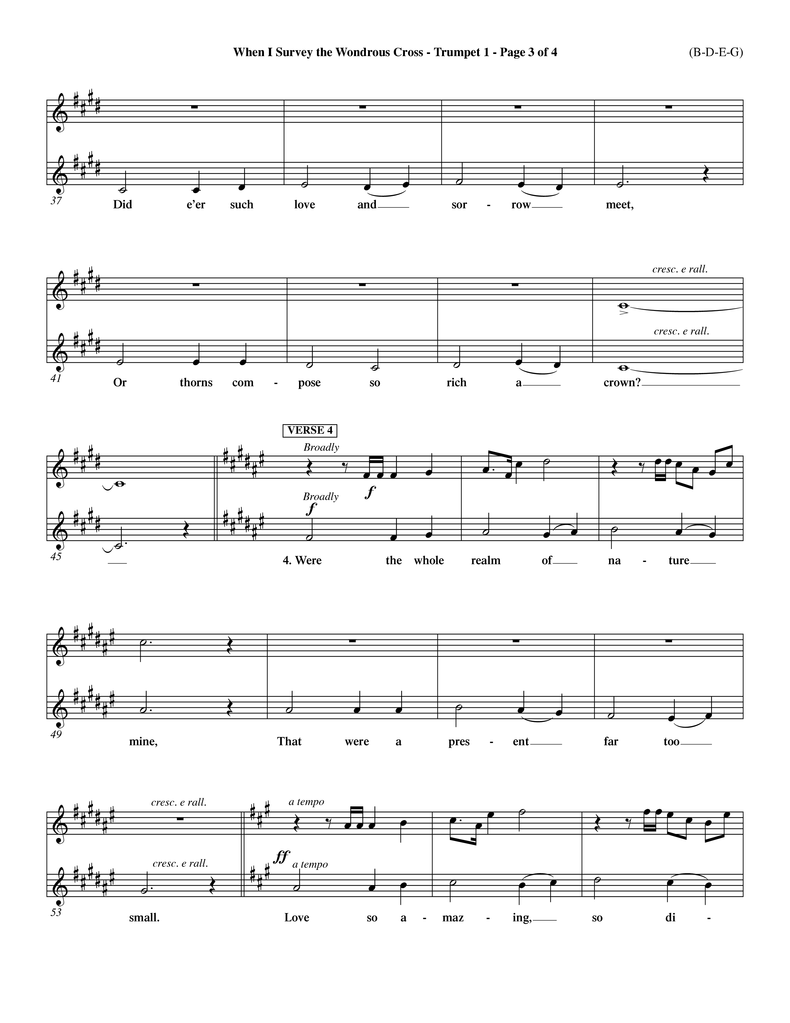 When I Survey The Wondrous Cross (Choral Anthem SATB) Trumpet 1 (Word Music Choral / Arr. John Coates / Orch. Dave Williamson / Orch. Keith Christopher)