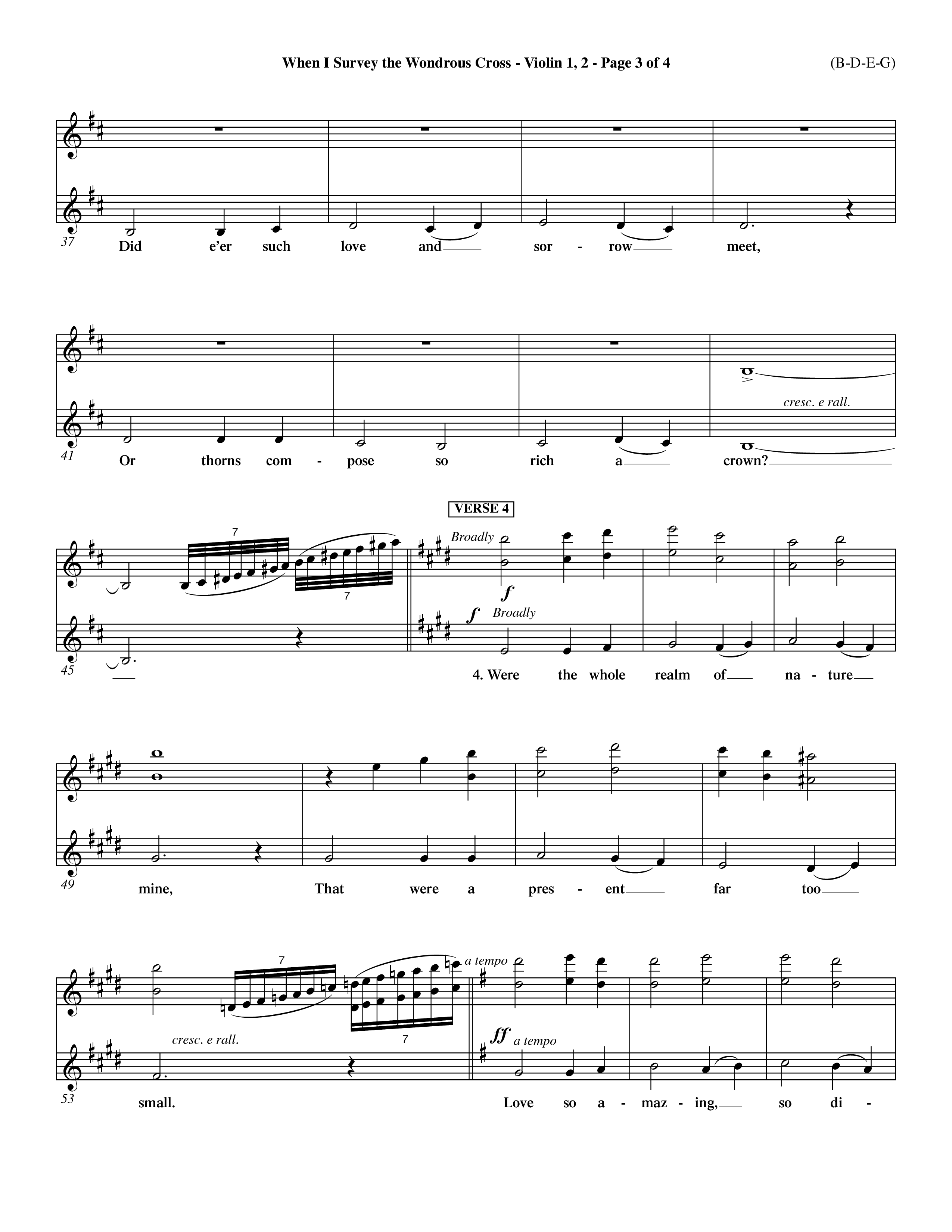 When I Survey The Wondrous Cross (Choral Anthem SATB) Violin 1/2 (Word Music Choral / Arr. John Coates / Orch. Dave Williamson / Orch. Keith Christopher)