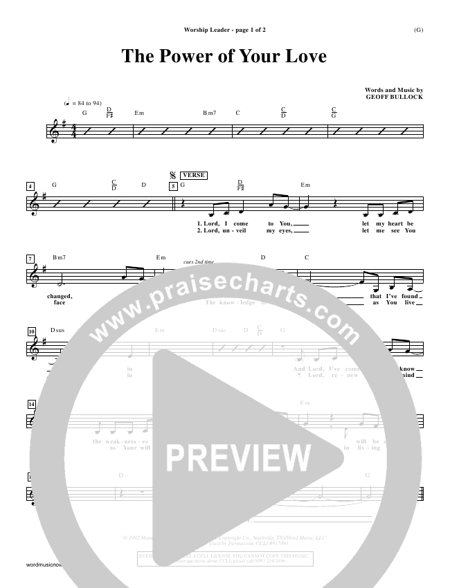 The Power Of Your Love Sheet Music PDF (Geoff Bullock) PraiseCharts