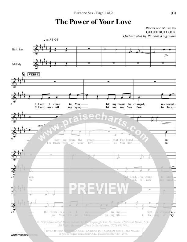 The Power Of Your Love Bari Sax (Geoff Bullock)