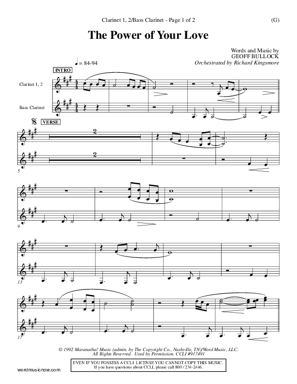 The Power Of Your Love Clarinet 1/2, Bass Clarinet (Geoff Bullock)