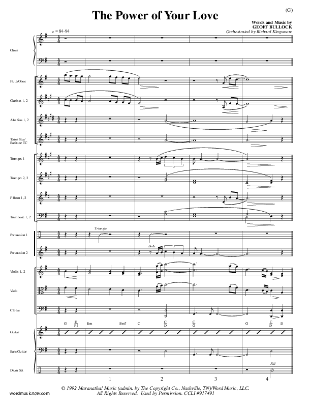 The Power Of Your Love Conductor's Score (Geoff Bullock)