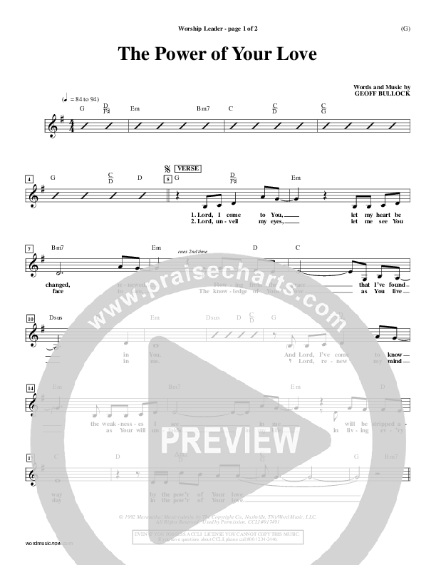 The Power Of Your Love Lead Sheet (Geoff Bullock)