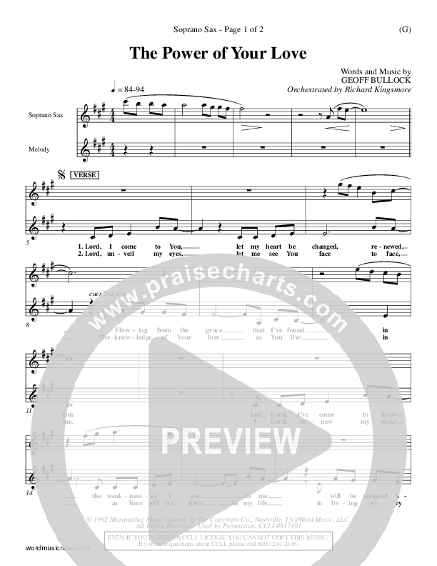 The Power Of Your Love Soprano Sax (Geoff Bullock)