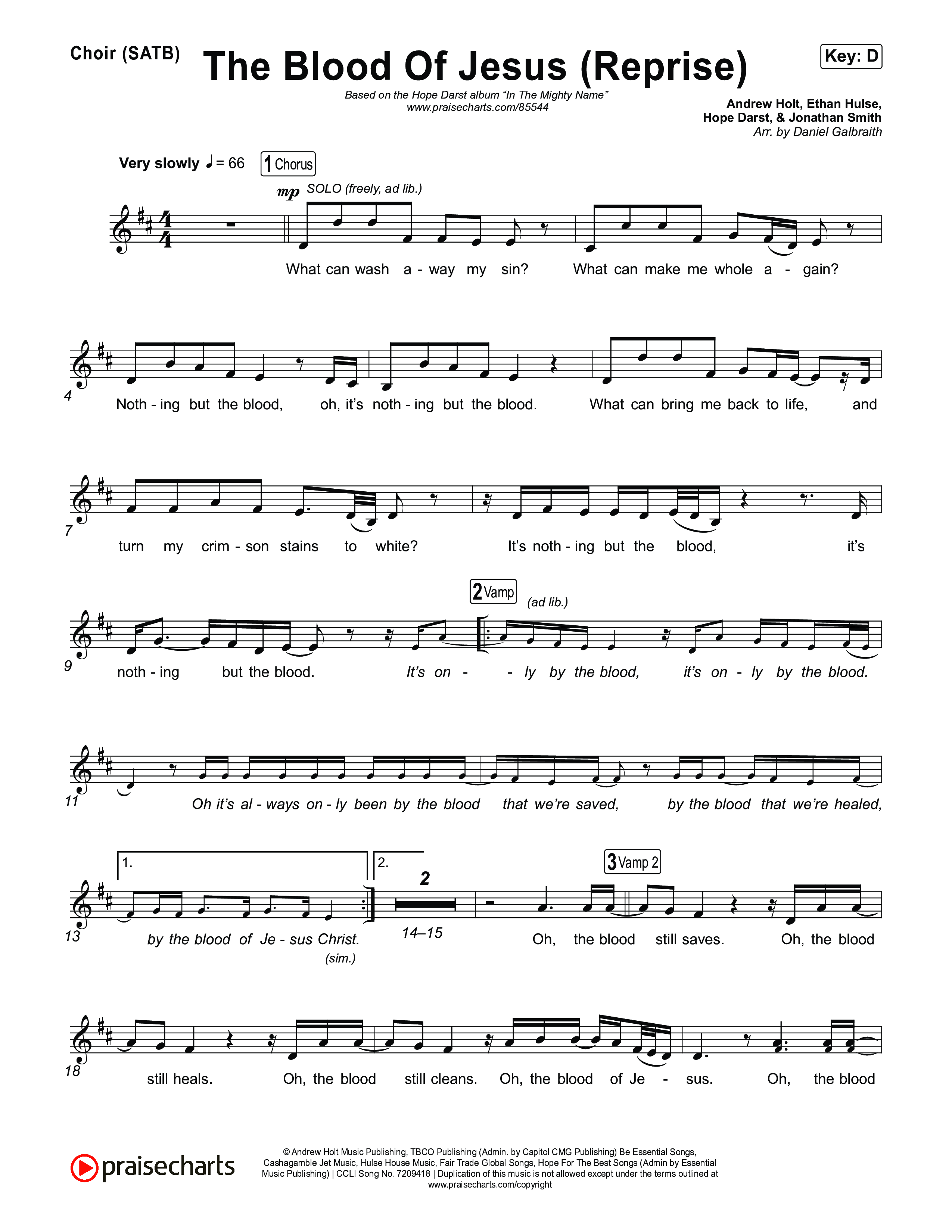 The Blood Of Jesus (Reprise) (Live) Choir Sheet (SATB) (Hope Darst)