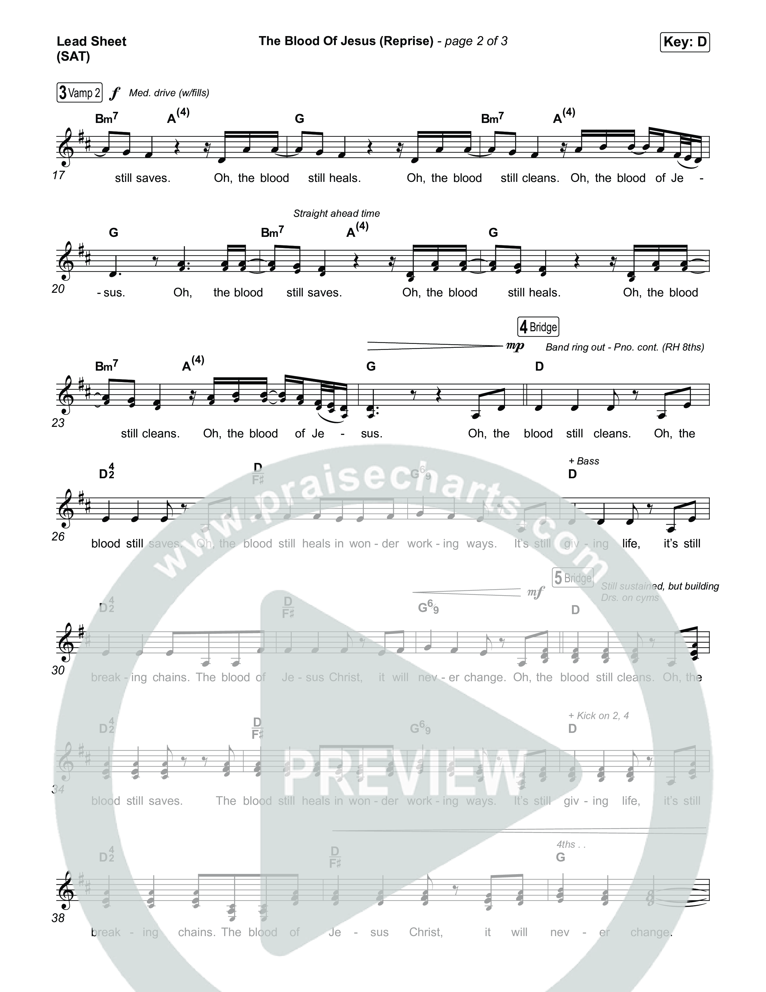 The Blood Of Jesus (Reprise) (Live) Lead Sheet (SAT) (Hope Darst)