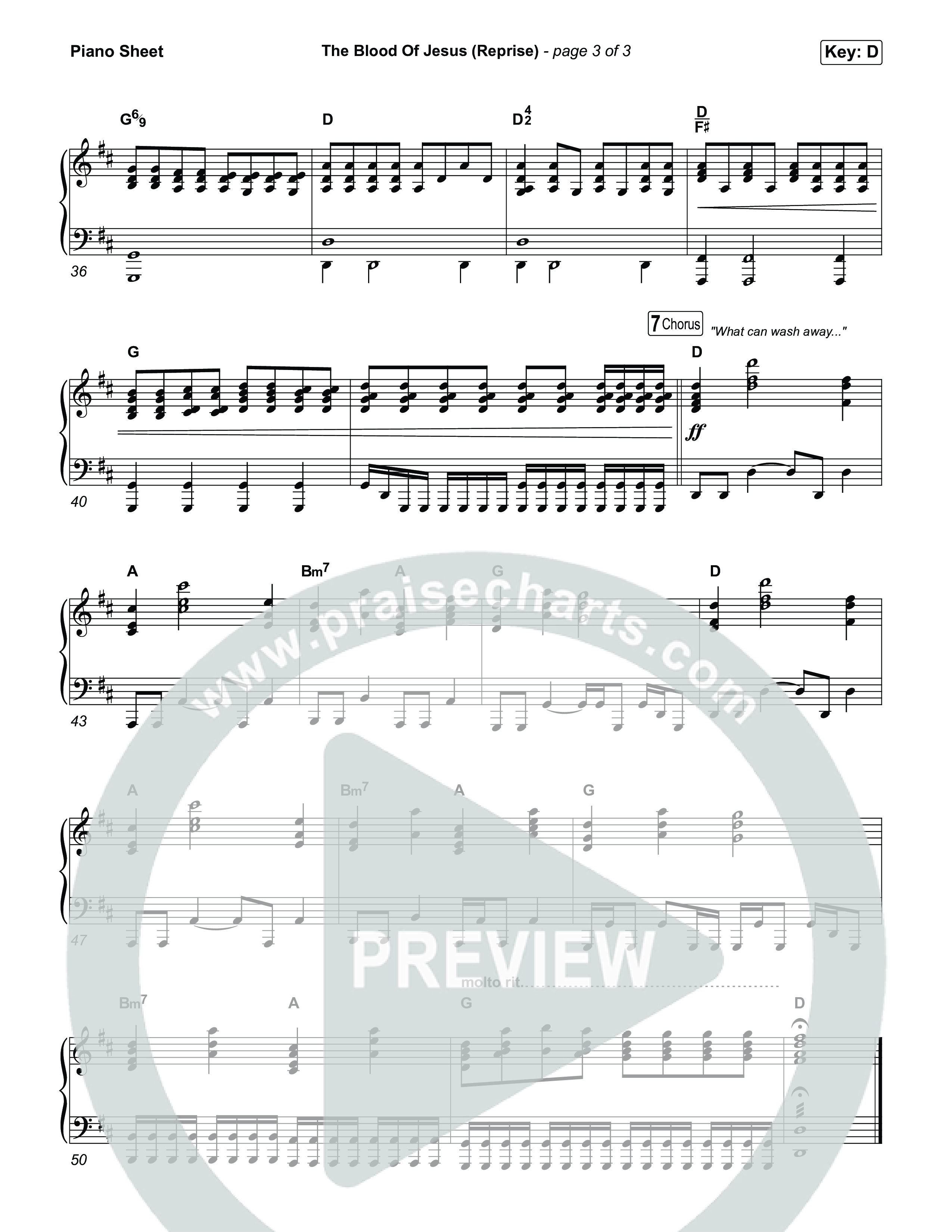 The Blood Of Jesus (Reprise) (Live) Piano Sheet (Hope Darst)