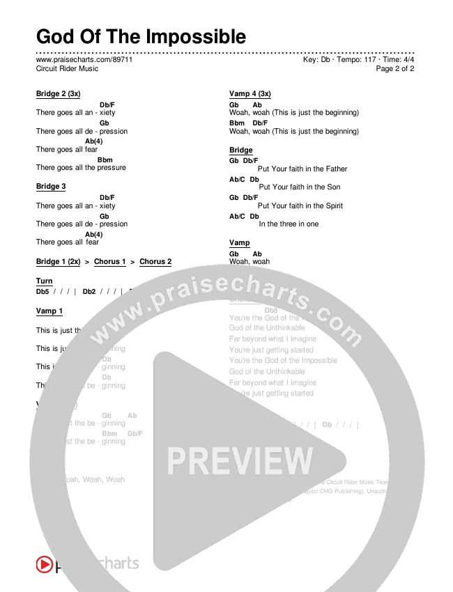 God Of The Impossible Chords & Lyrics (Circuit Rider Music)