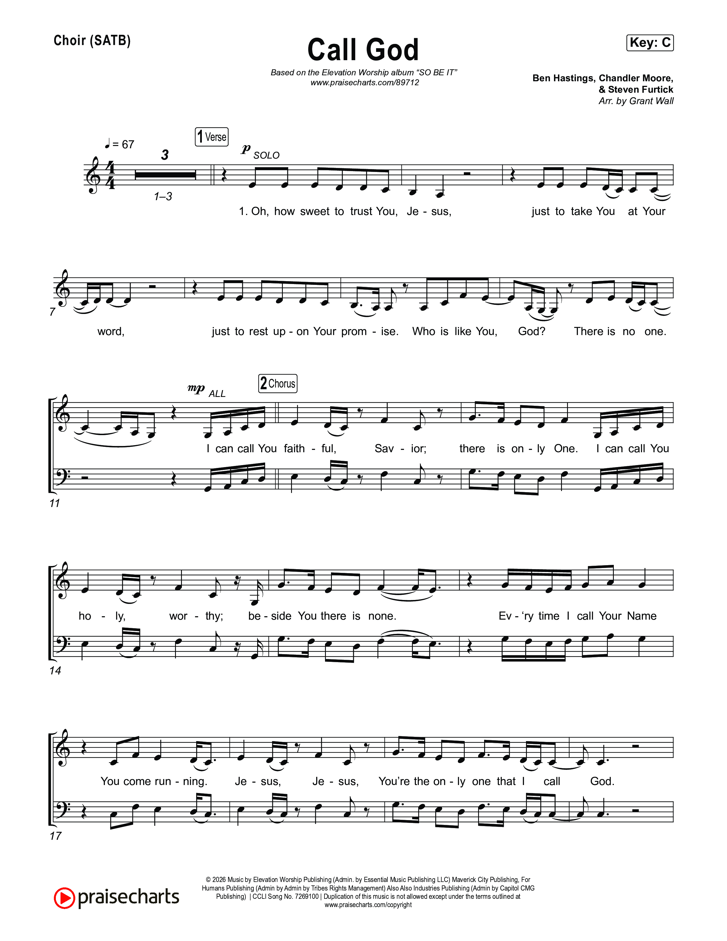 Call God Choir Sheet (SATB) (Elevation Worship / Chandler Moore / Chris Brown)