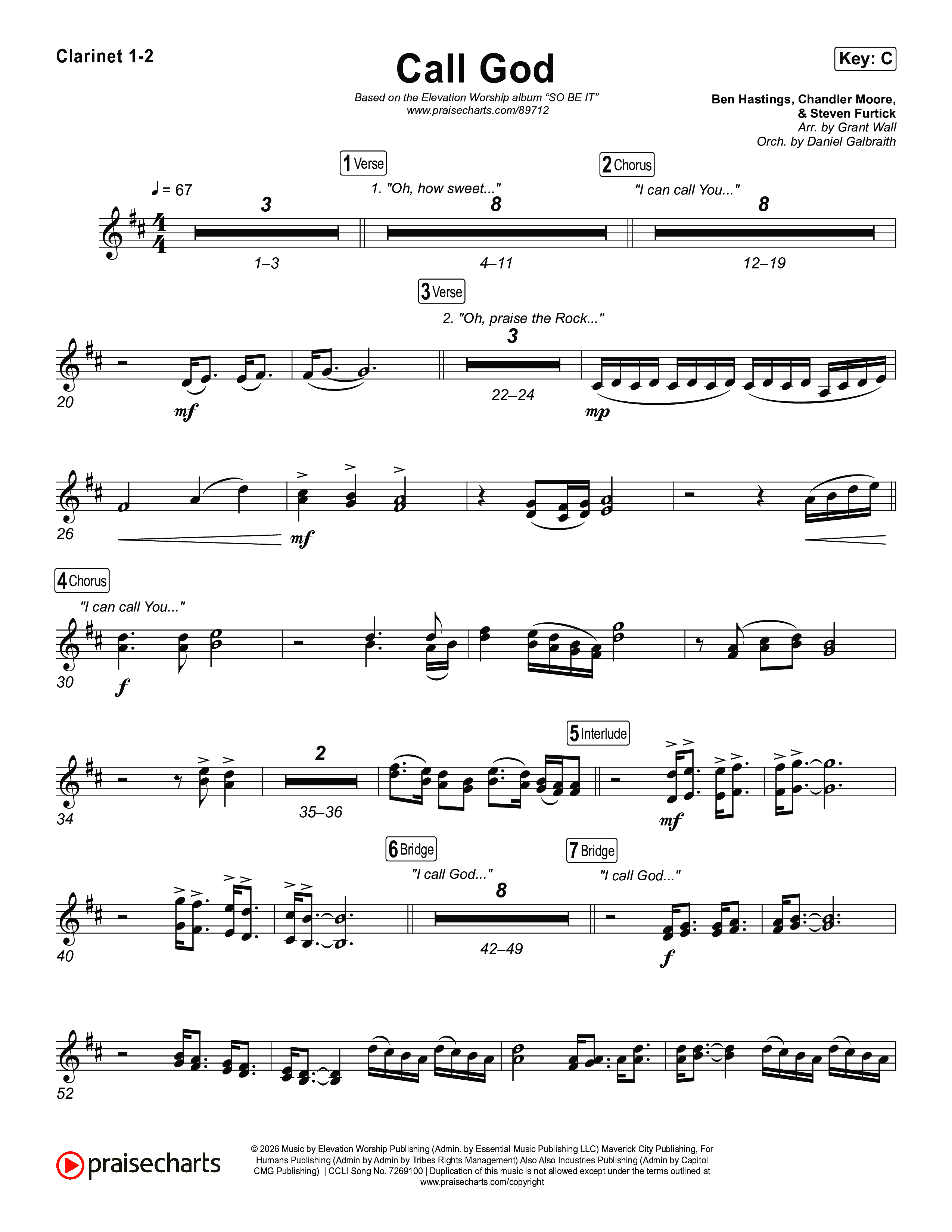 Call God Clarinet 1,2 (Elevation Worship / Chandler Moore / Chris Brown)