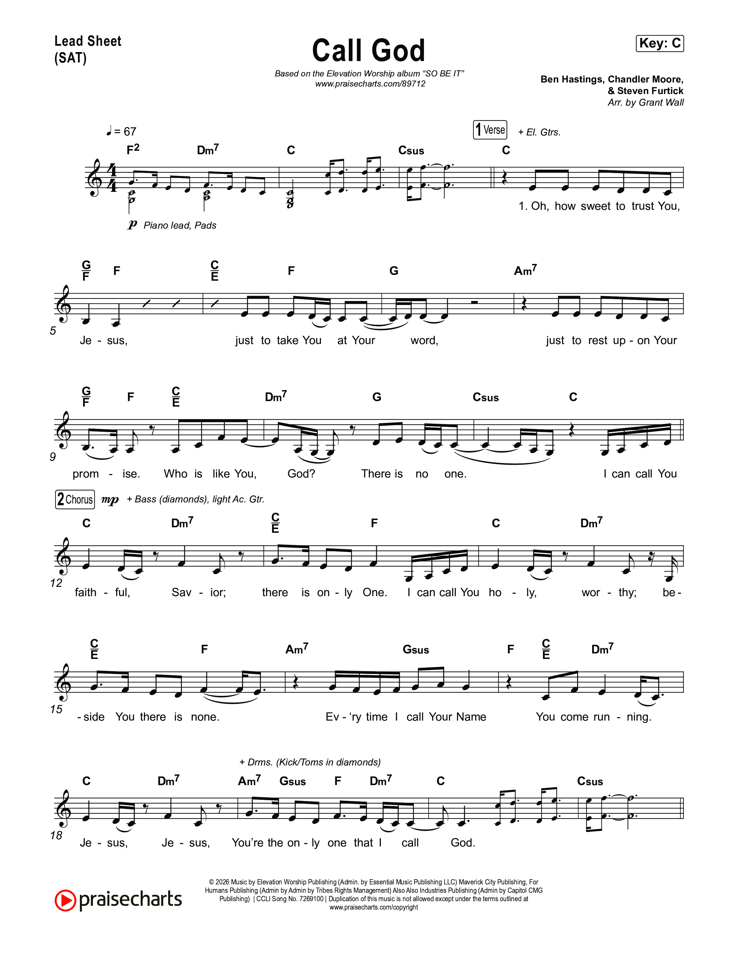 Call God Lead Sheet (SAT) (Elevation Worship / Chandler Moore / Chris Brown)