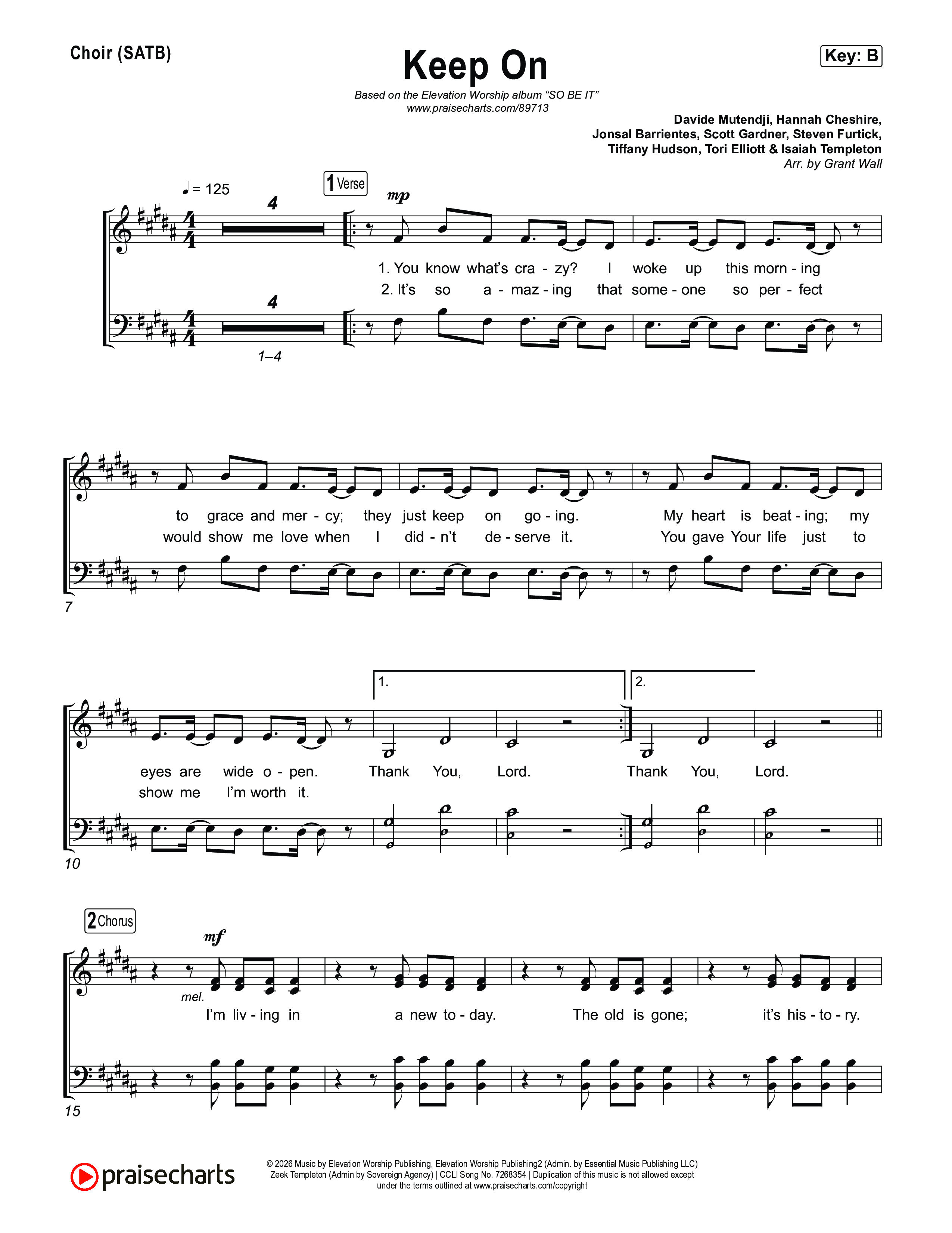Keep On Choir Sheet (SATB) (Elevation Worship / Davide Mutendji / Tori Elliott / Isaiah Templeton)