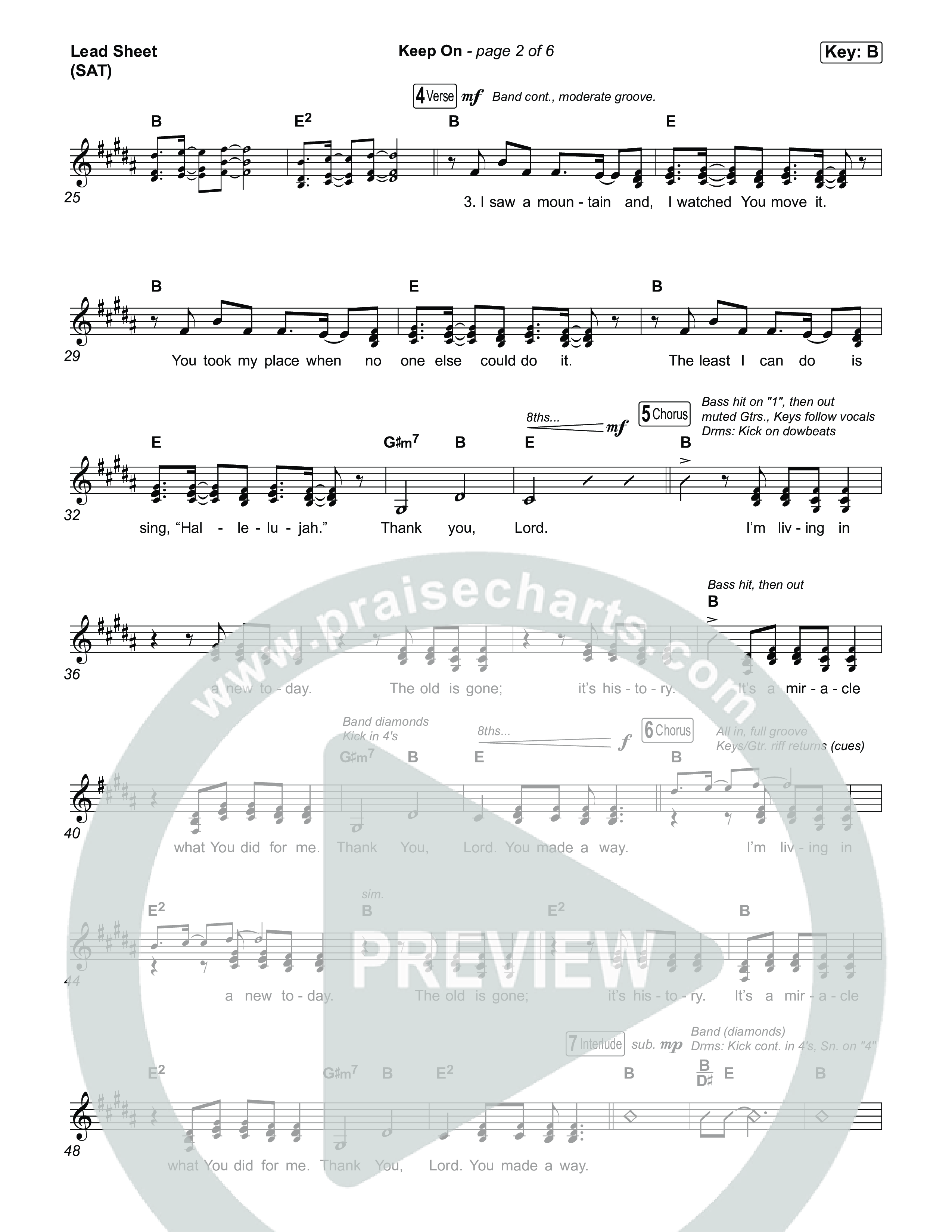 Keep On Lead Sheet (SAT) (Elevation Worship / Davide Mutendji / Tori Elliott / Isaiah Templeton)