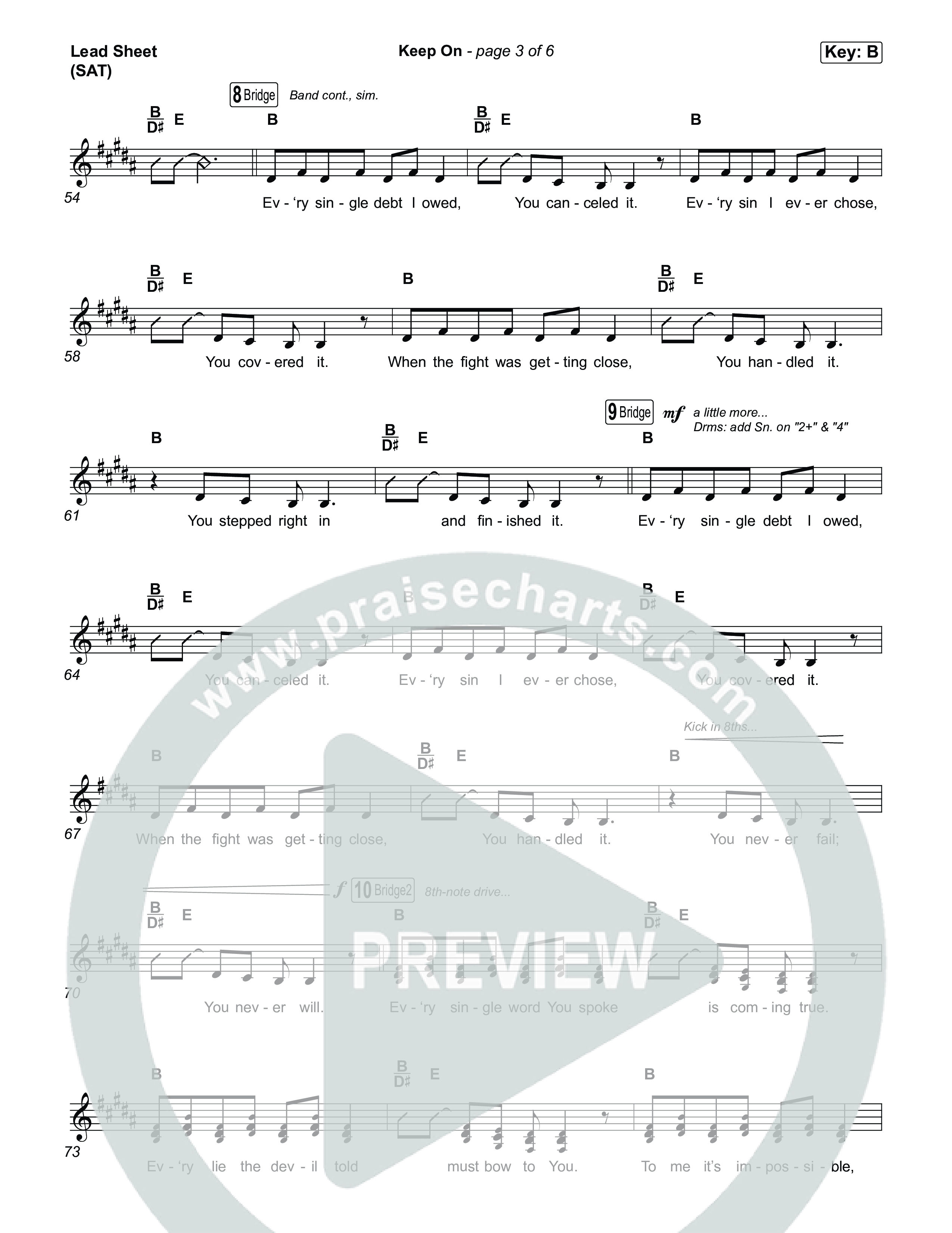 Keep On Lead Sheet (SAT) (Elevation Worship / Davide Mutendji / Tori Elliott / Isaiah Templeton)