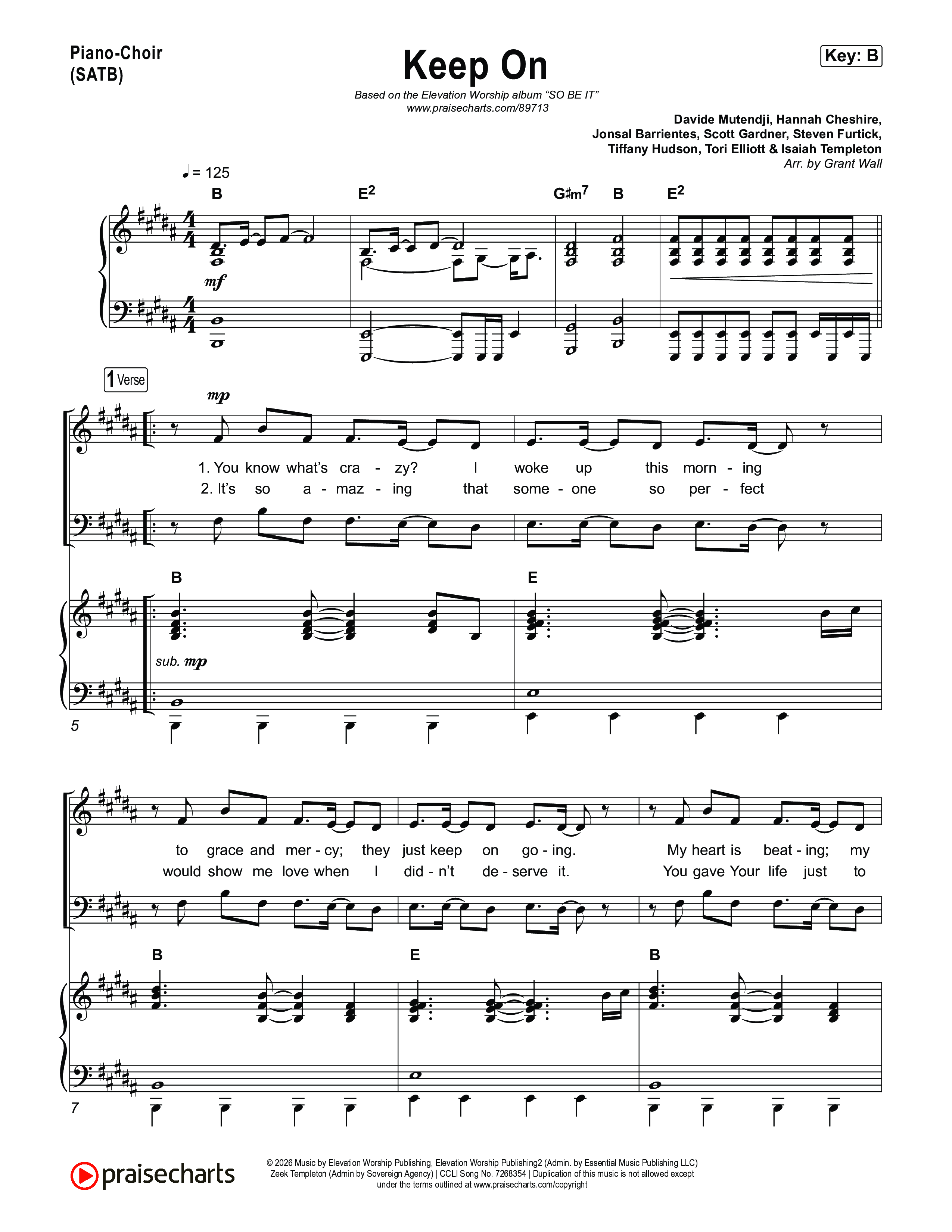 Keep On Piano/Vocal Pack (Elevation Worship / Davide Mutendji / Tori Elliott / Isaiah Templeton)