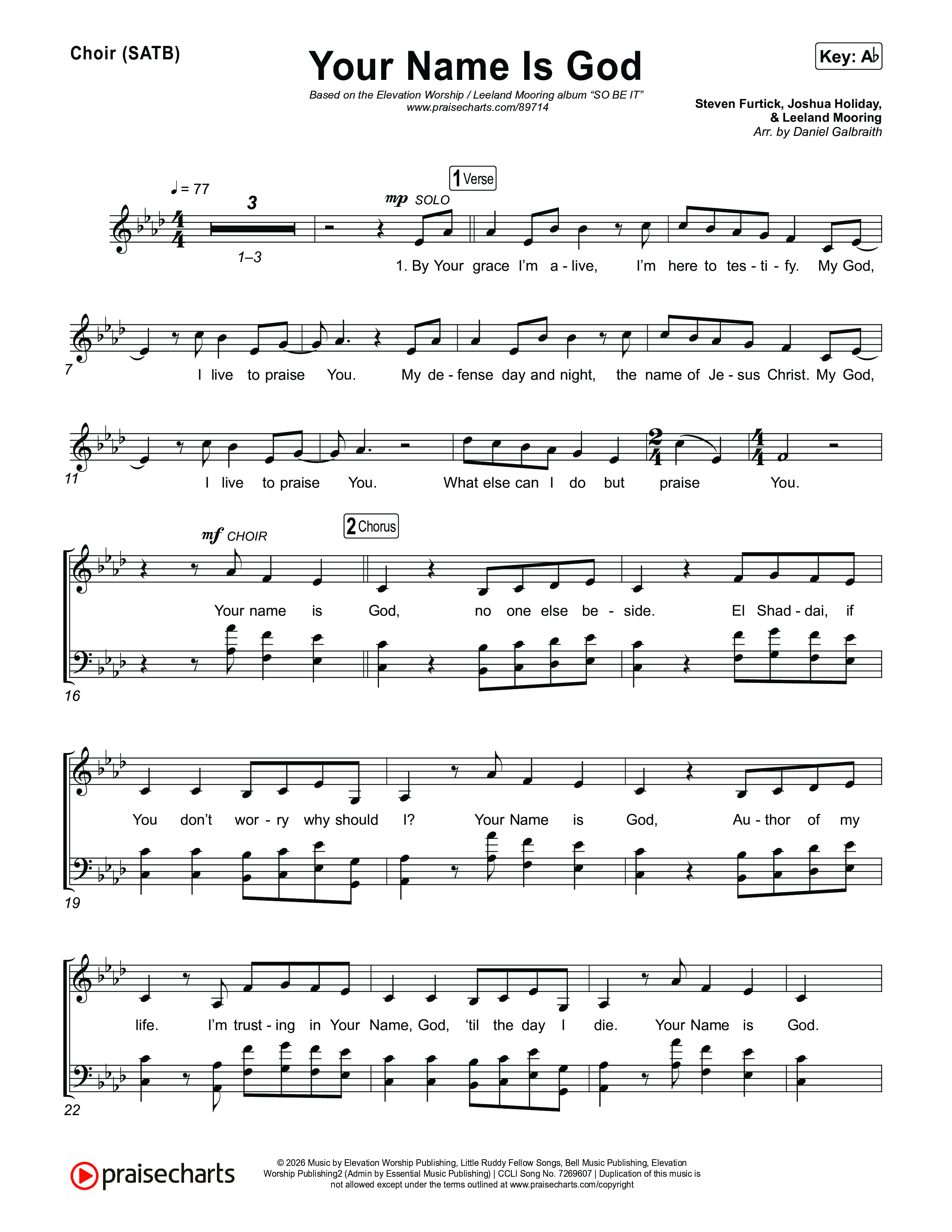 Your Name Is God Choir Sheet (SATB) (Elevation Worship / Leeland Mooring)