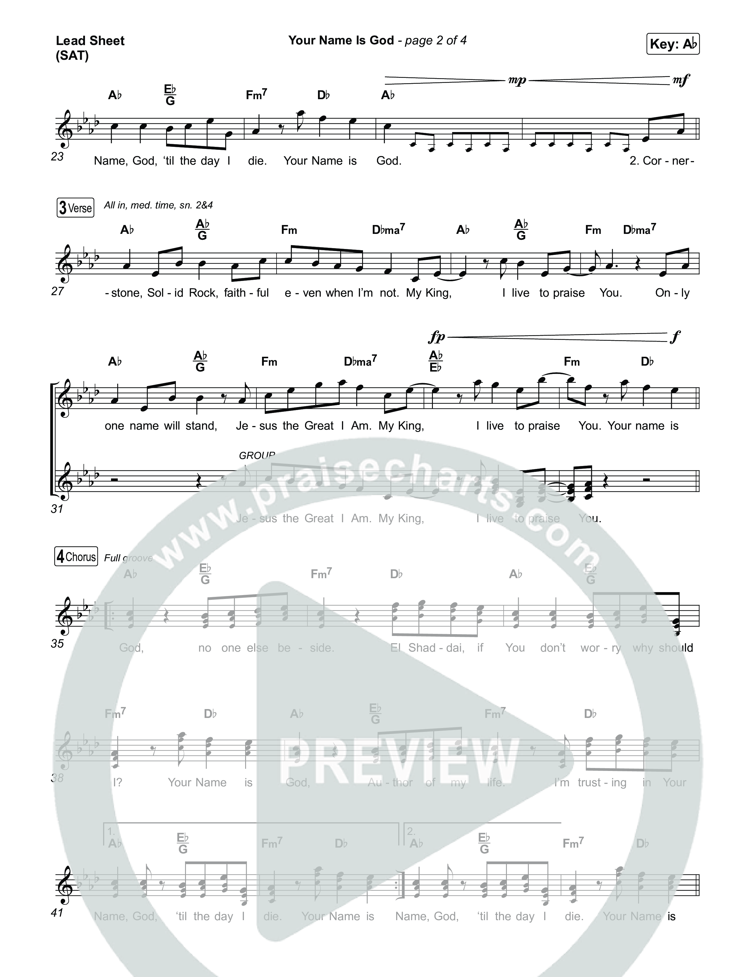 Your Name Is God Lead Sheet (SAT) (Elevation Worship / Leeland Mooring)