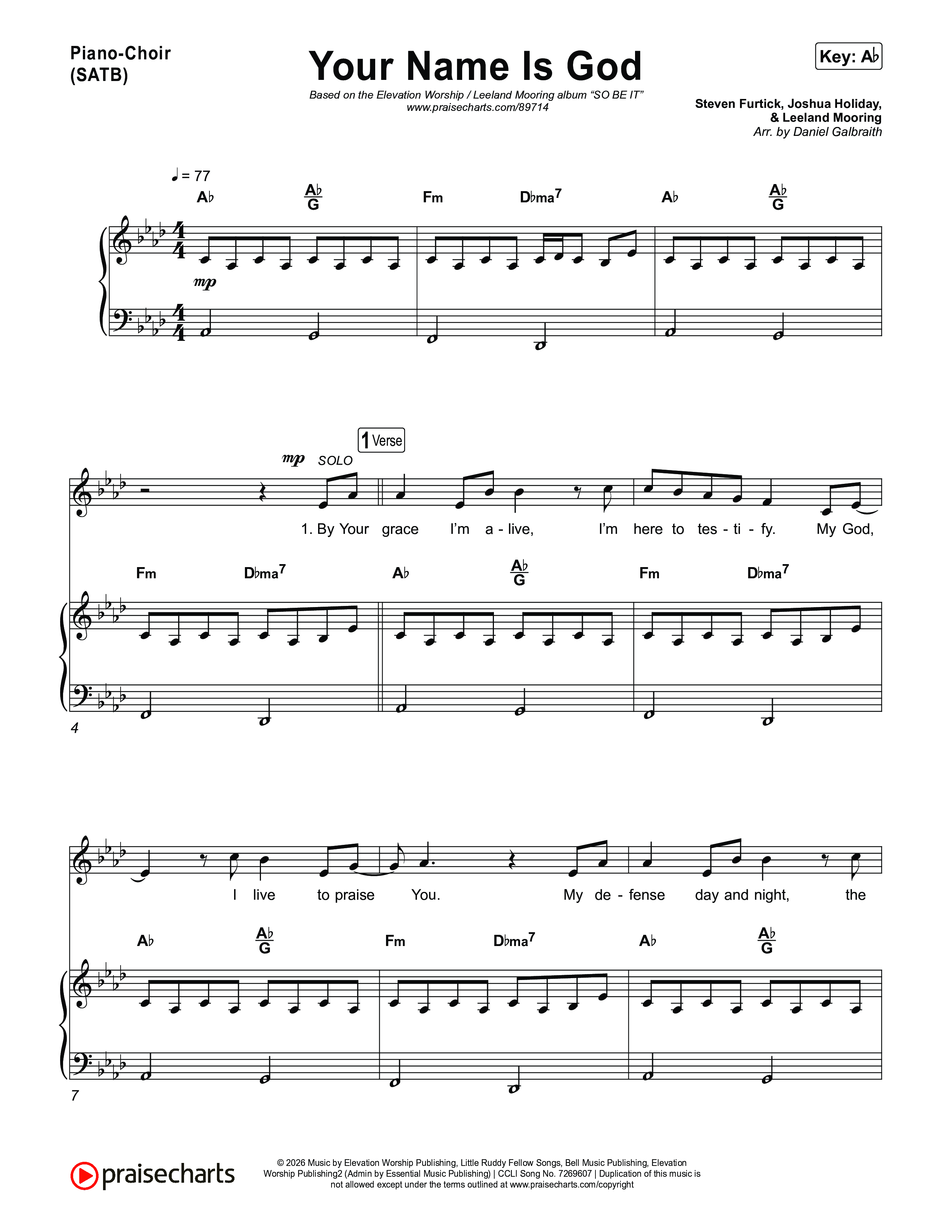 Your Name Is God Piano/Vocal Pack (Elevation Worship / Leeland Mooring)