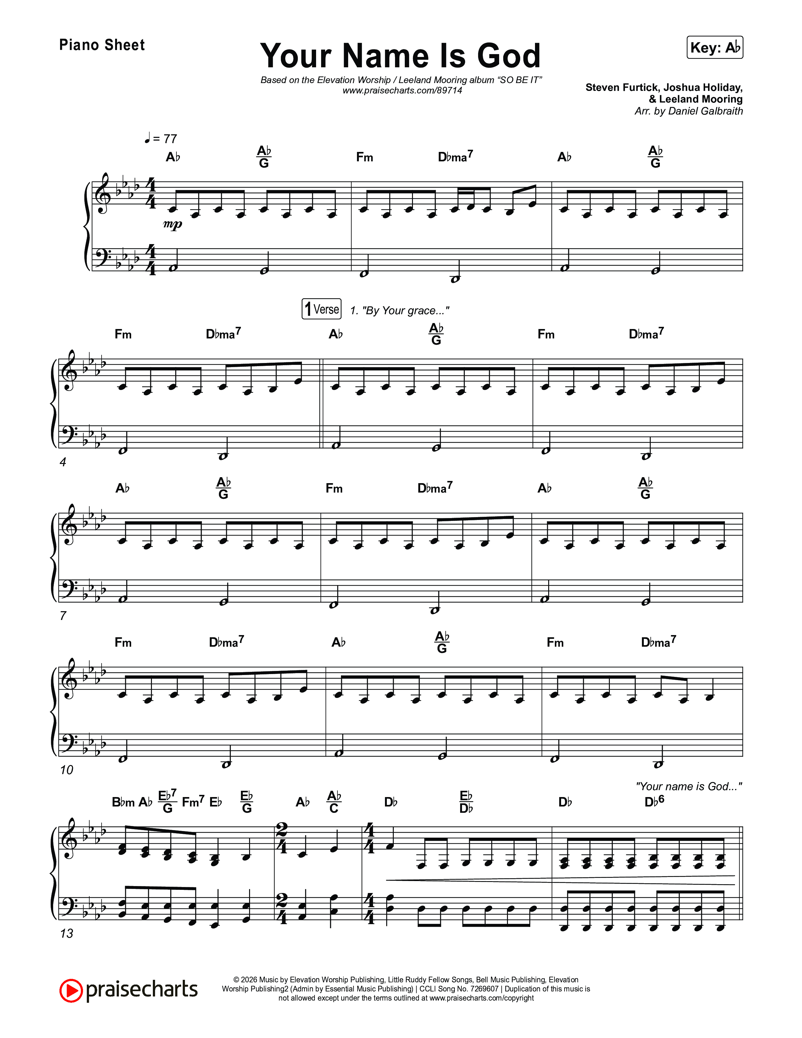 Your Name Is God Piano Sheet (Elevation Worship / Leeland Mooring)